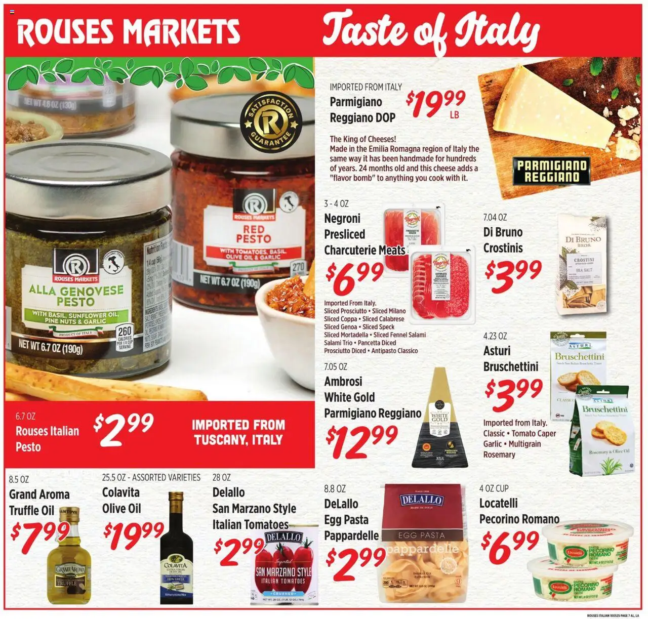 Rouses Italian Ad - valid from 01.10.2025 | Page: 7 | Products: Oil, Tomatoes, Pasta, Garlic