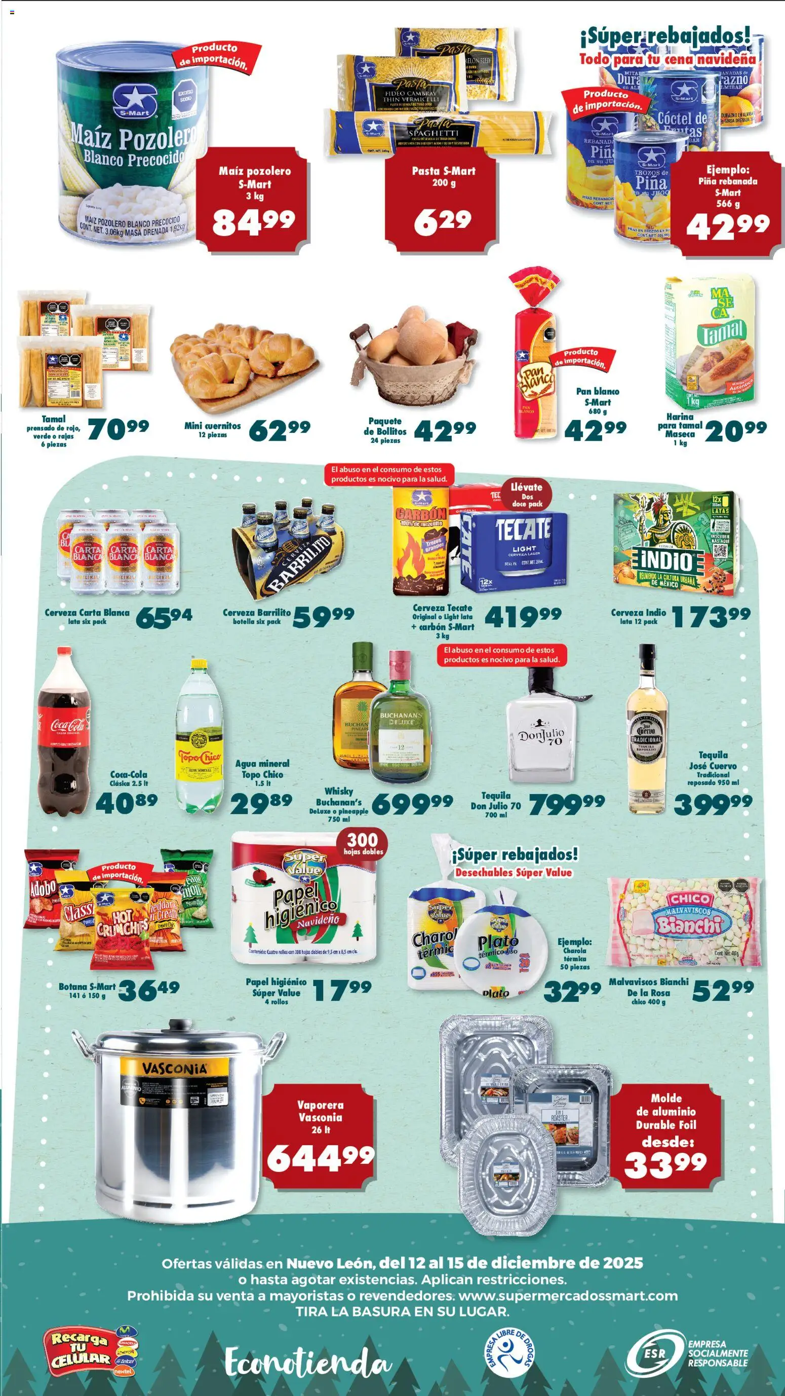 Nuevas ofertas de S-Mart válidas en toda la República Mexicana desde el 12.12.2025. ¡Encuentra las mejores ofertas en S-Mart folleto Monterrey! | Página: 3 | Productos: Harina, Jugo, Cerveza, Botella