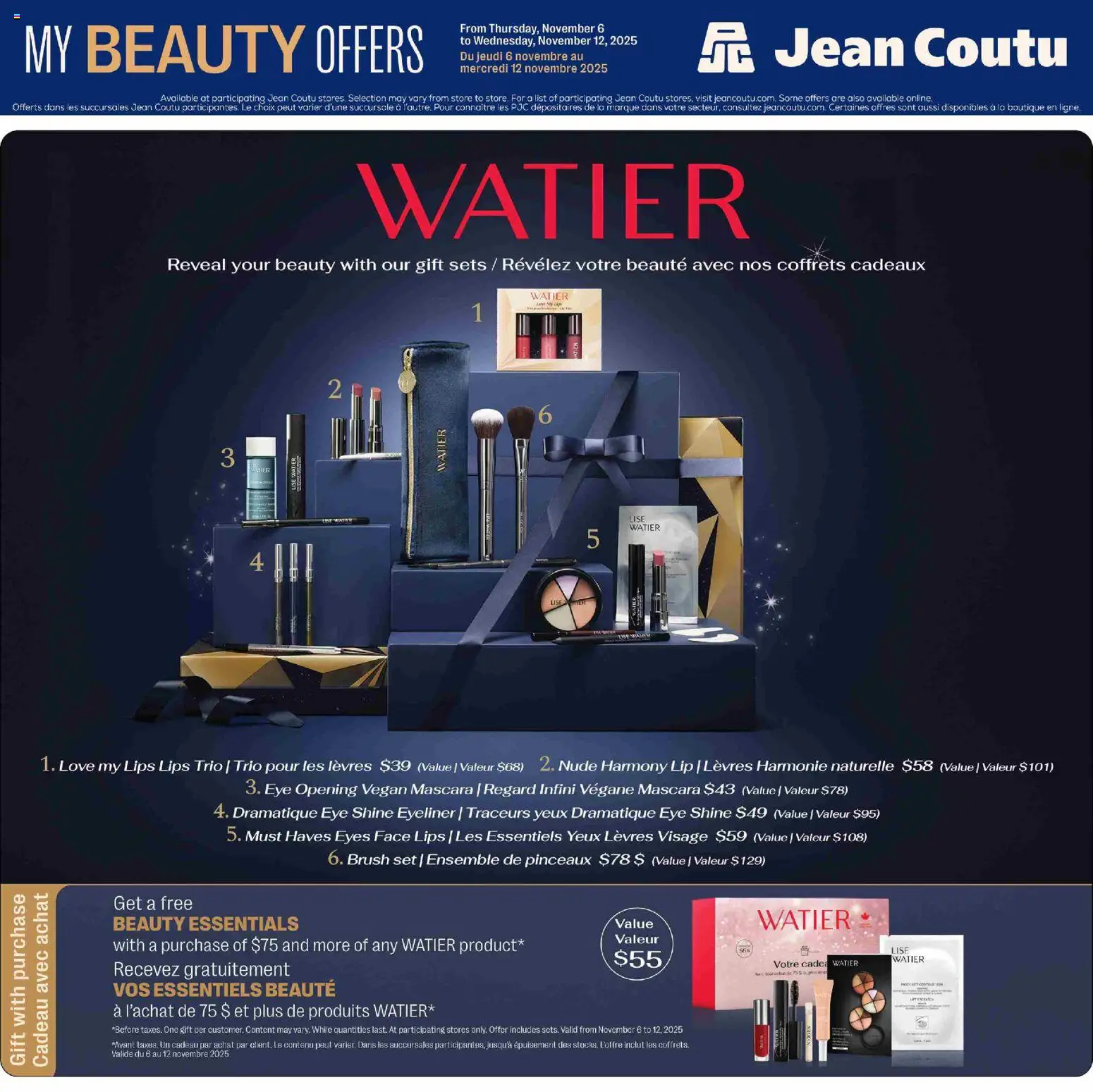Jean Coutu flyer valid from 06.11.2025 | Page: 1 | Products: Brush, Mascara, Eyeliner