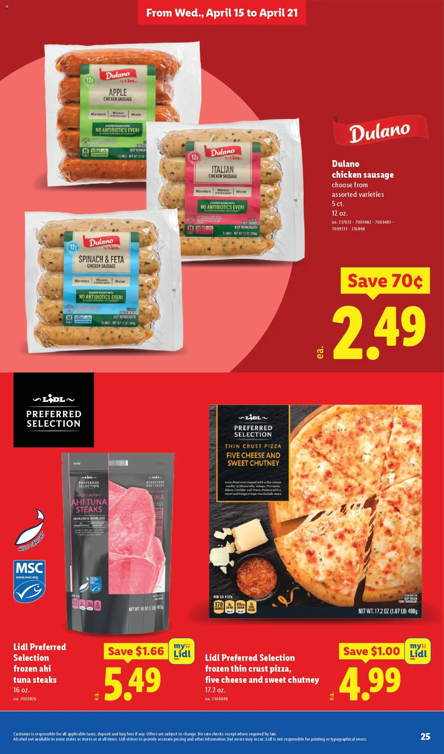 Lidl Weekly Ad - valid from 15.04.2026 | Page: 25 | Products: Spinach, Cheese, Pizza, Bag