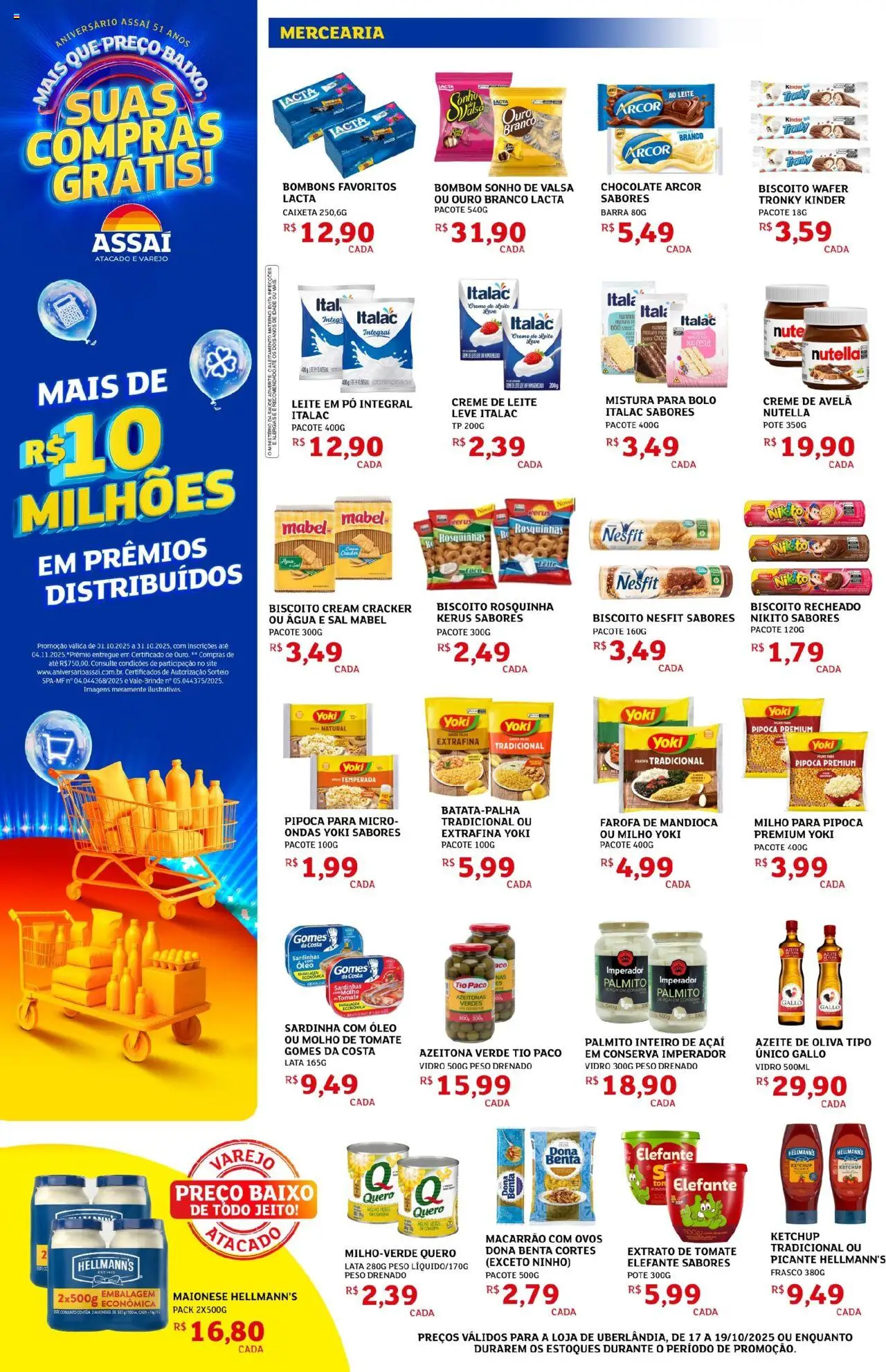 Assaí Atacadista Folheto - válido de 17.10.2025 | Página: 2 | Produtos: Palmito, Leite, Baixo, Azeite