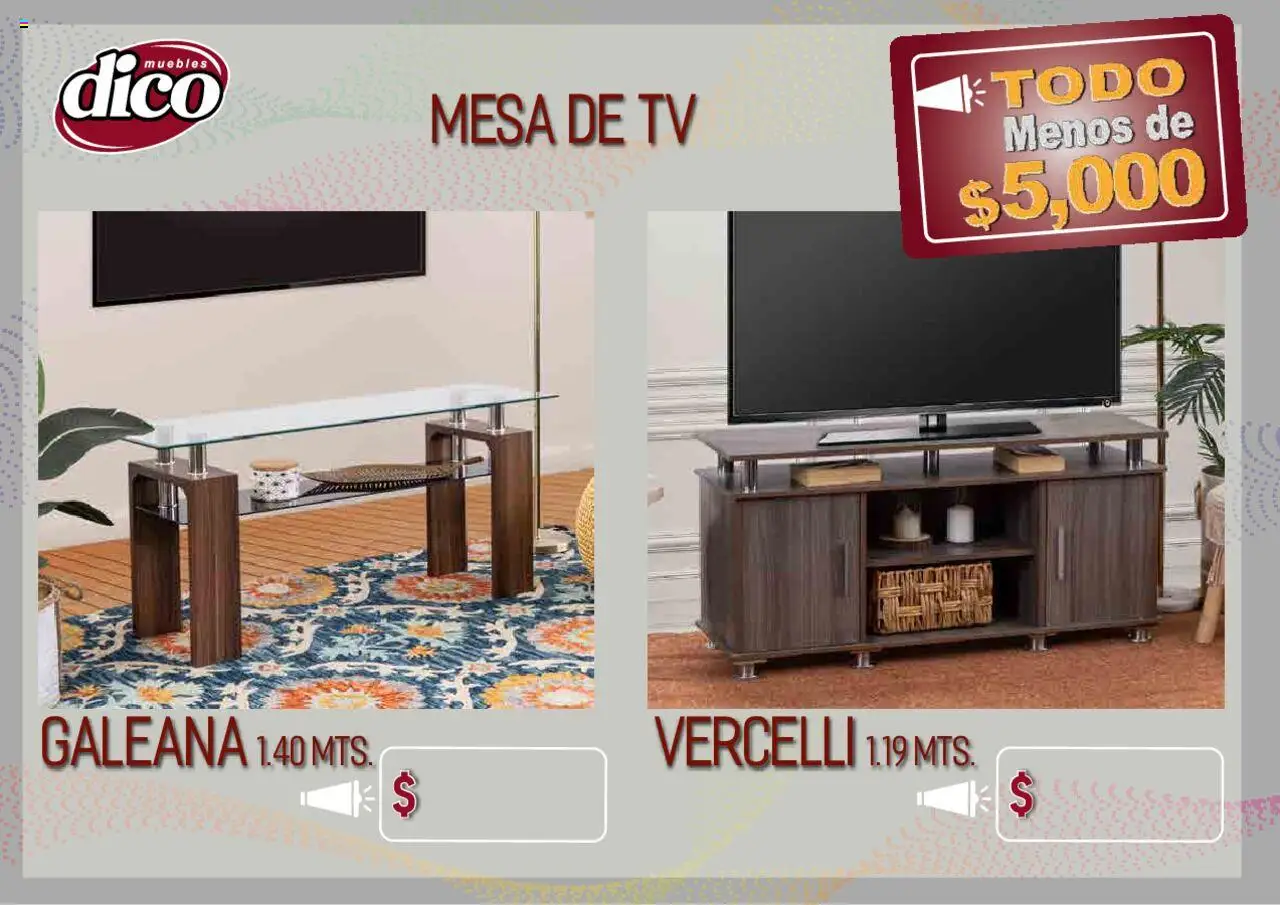 Nuevas ofertas de Muebles Dico válidas en toda la República Mexicana desde el 12.02.2025. ¡Encuentra las mejores ofertas en Muebles Dico catálogo Todo Menos! | Página: 51 | Productos: Mesa de TV, Mesa