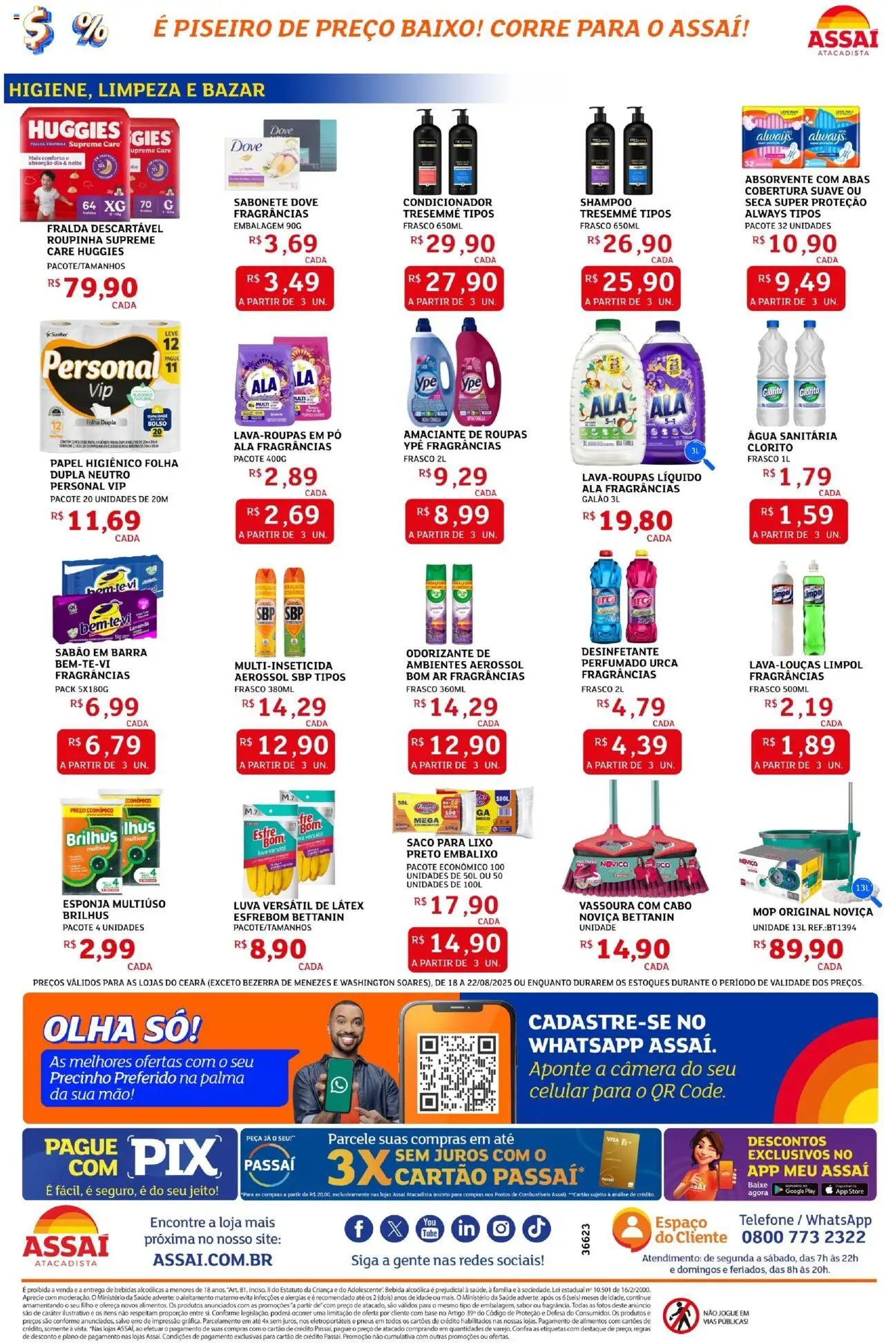 Assaí Atacadista Folheto - válido de 18.08.2025 | Página: 4 | Produtos: Pó, Amaciante de roupas, Dove, Cabo