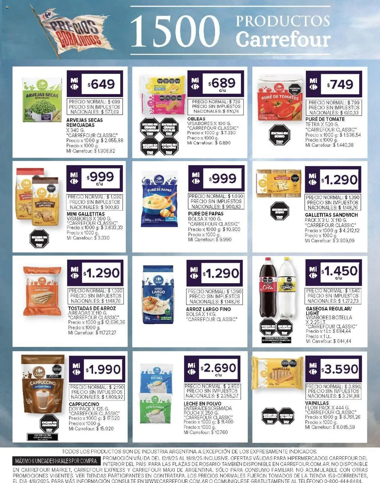 Carrefour ofertas - Salta │ válido desde el 12.08.2025 | Página: 13 | Productos: Botella, Leche en polvo, Arvejas, Pure de Tomate