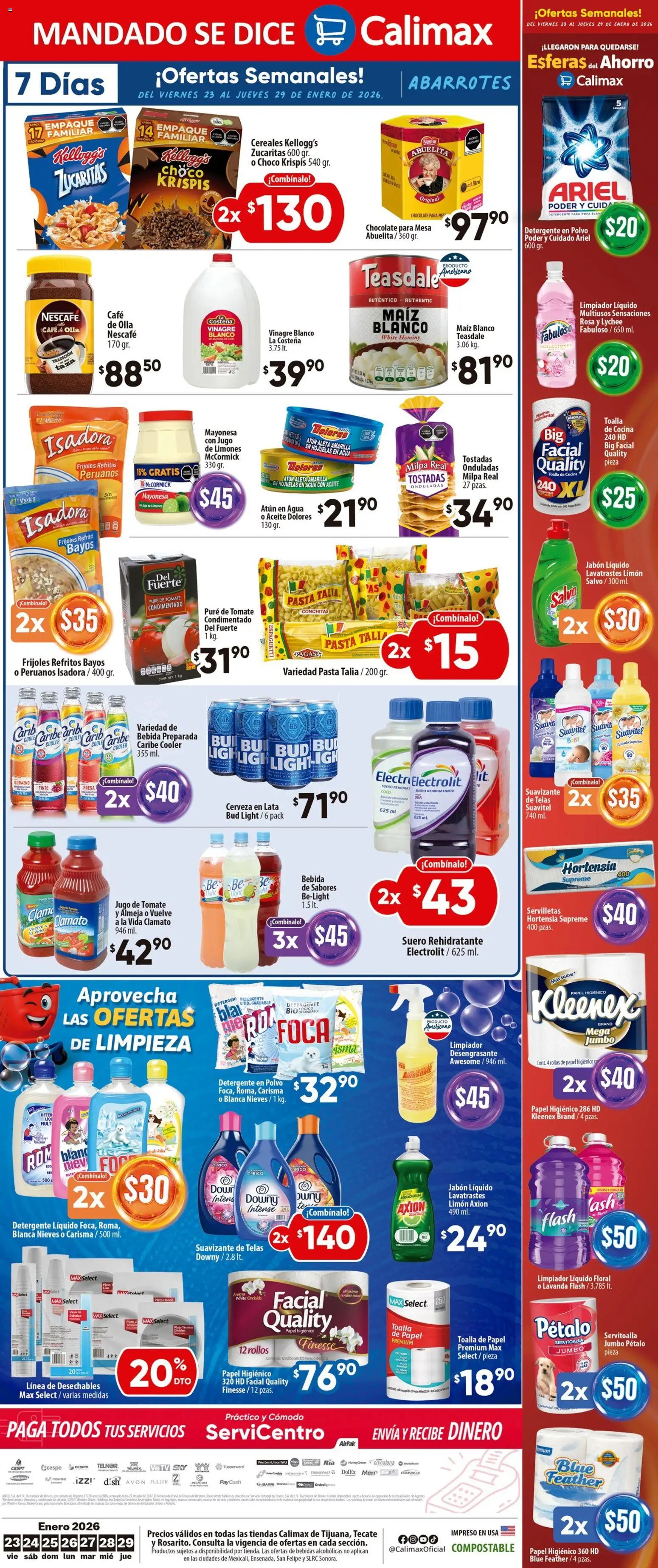 Nuevas ofertas de Calimax válidas en toda la República Mexicana desde el 23.01.2026. ¡Encuentra las mejores ofertas en Calimax folleto Tecate! | Página: 6 | Productos: Aceite, Pure de Tomate, Papel higiénico, Olla