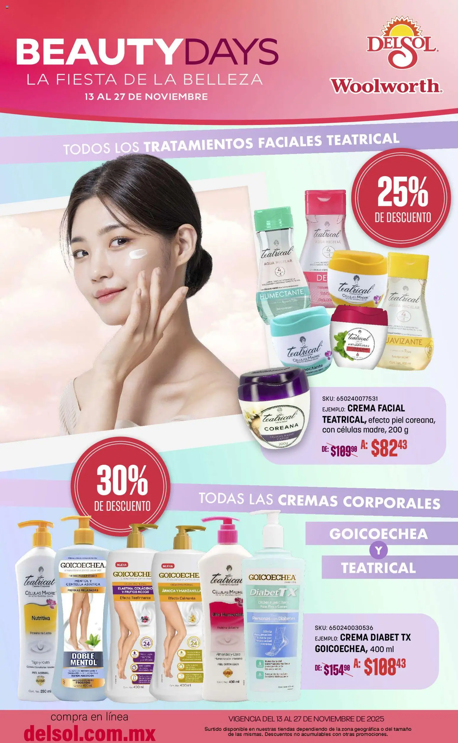 Nuevas ofertas de Del Sol y Woolworth válidas en toda la República Mexicana desde el 13.11.2025. ¡Encuentra las mejores ofertas en Del Sol y Woolworth catálogo Beauty Days! | Página: 7 | Productos: Crema, Agua, Leche, Agua micelar