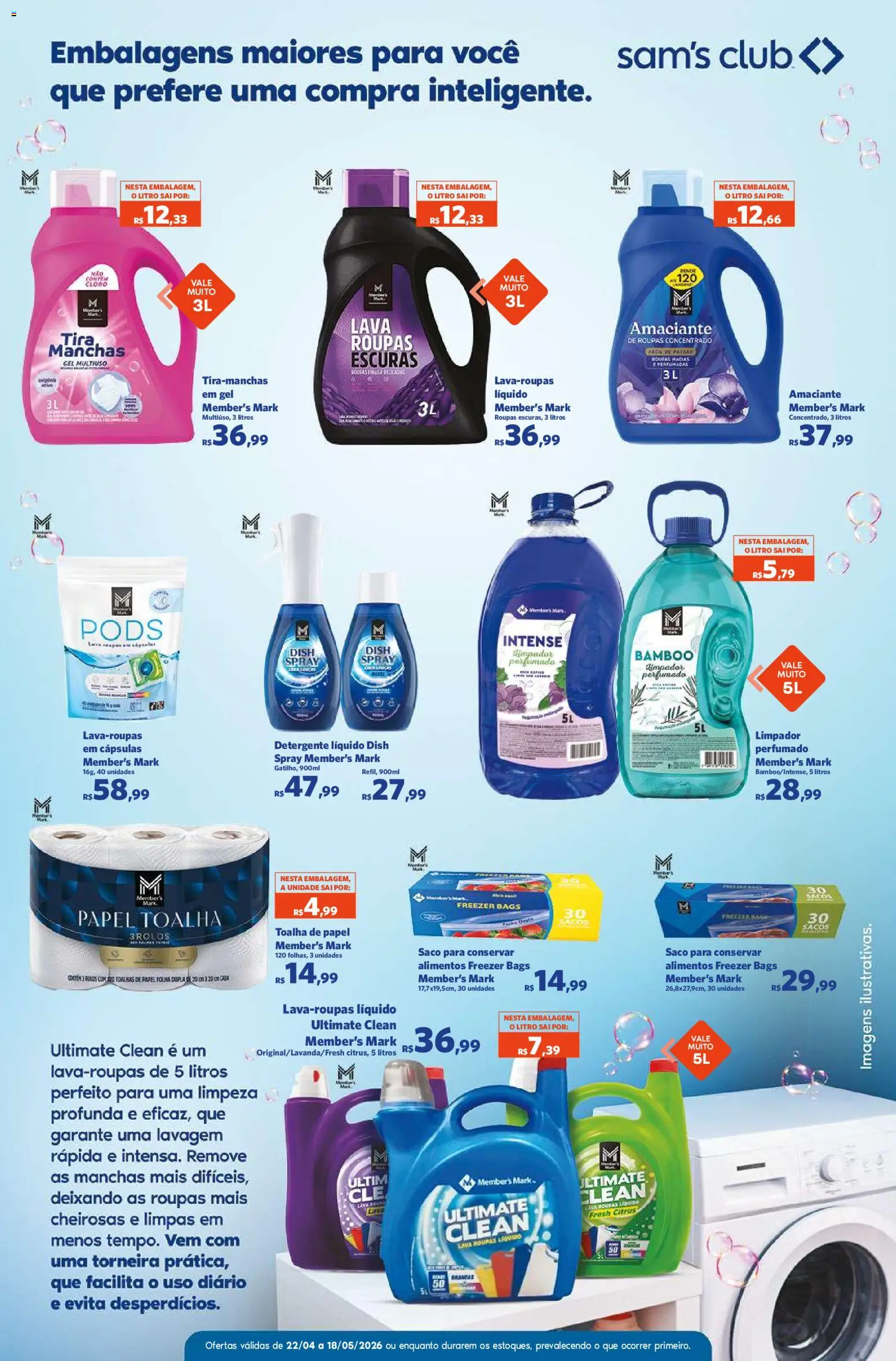Sam's Club Folheto - válido de 22.04.2026 | Página: 10 | Produtos: Papel toalha, Detergente, Freezer, Amaciante