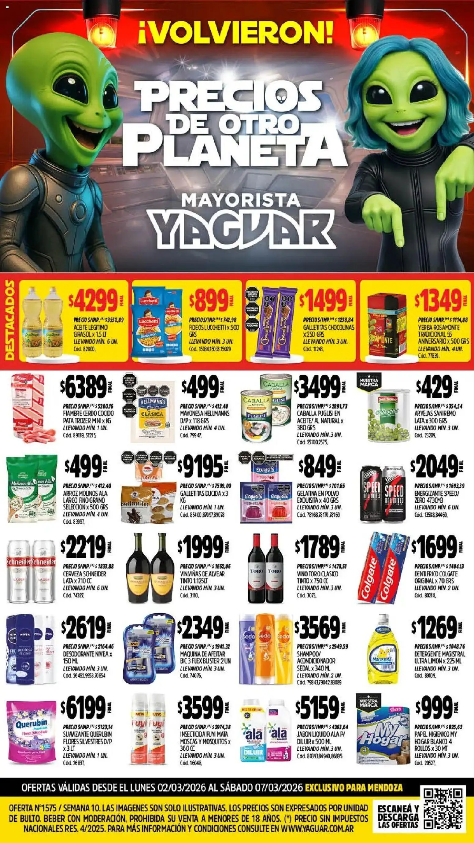 Yaguar - Oferta Semanal Mendoza │ válido desde el 02.03.2026 | Página: 1 | Productos: Galletitas, Mayonesa, Arroz, Fideos