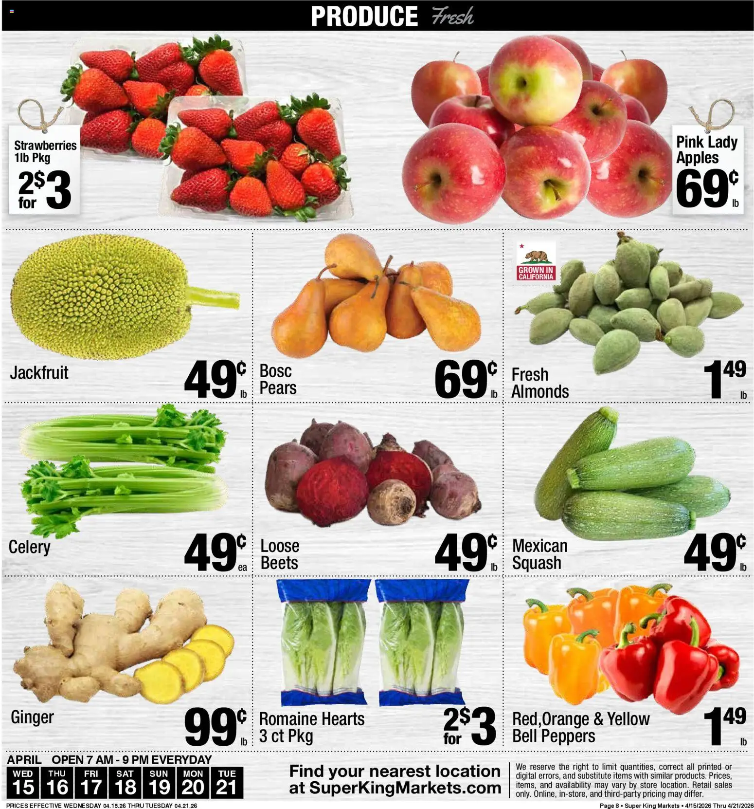 Super King Weekly Ad - valid from 15.04.2026 | Page: 9 | Products: Peppers, Squash, Ginger, Apples