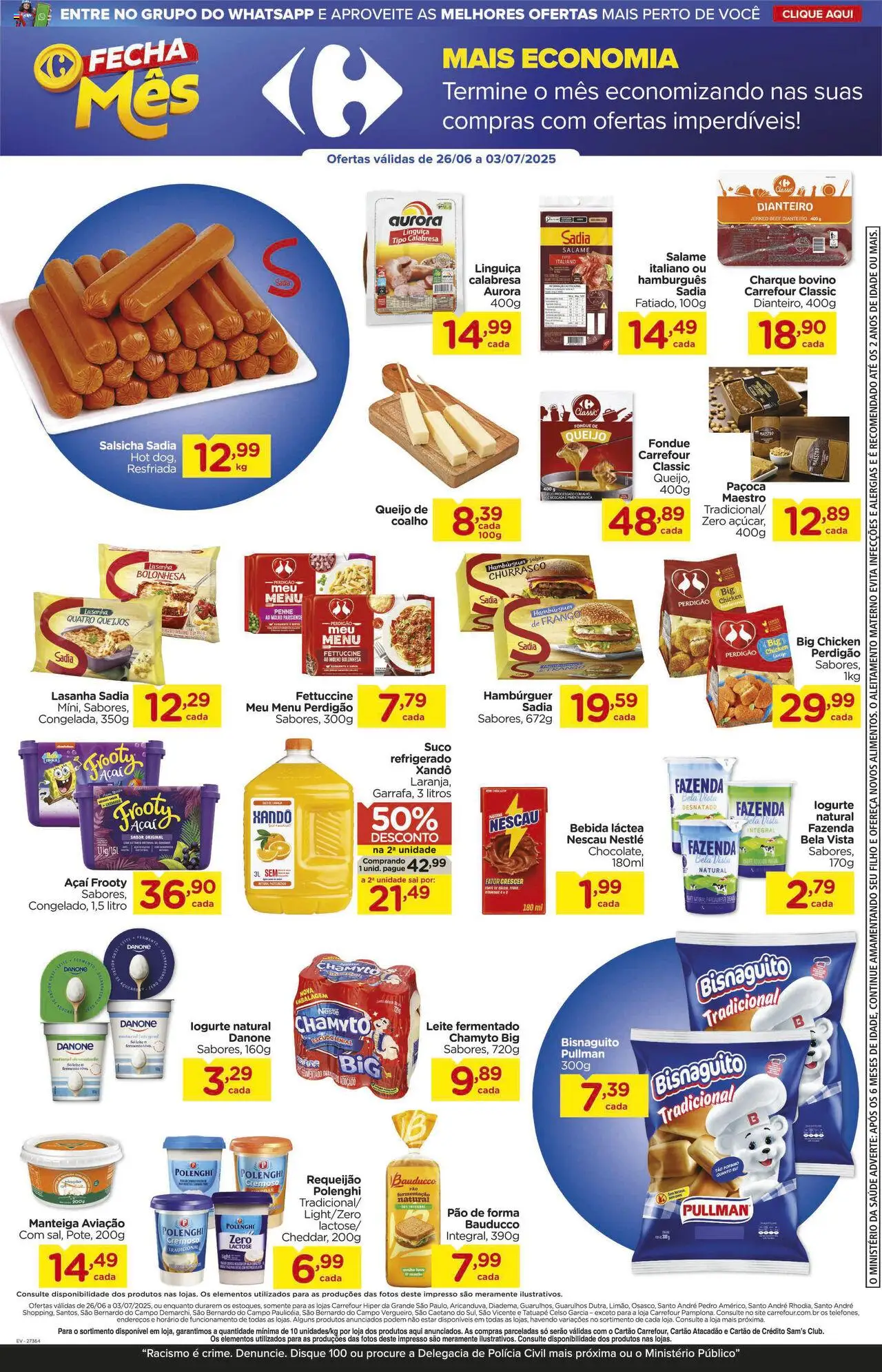 Carrefour Folheto - válido de 26.06.2025 | Página: 4 | Produtos: Salame, Hambúrguer, Lasanha, Paçoca