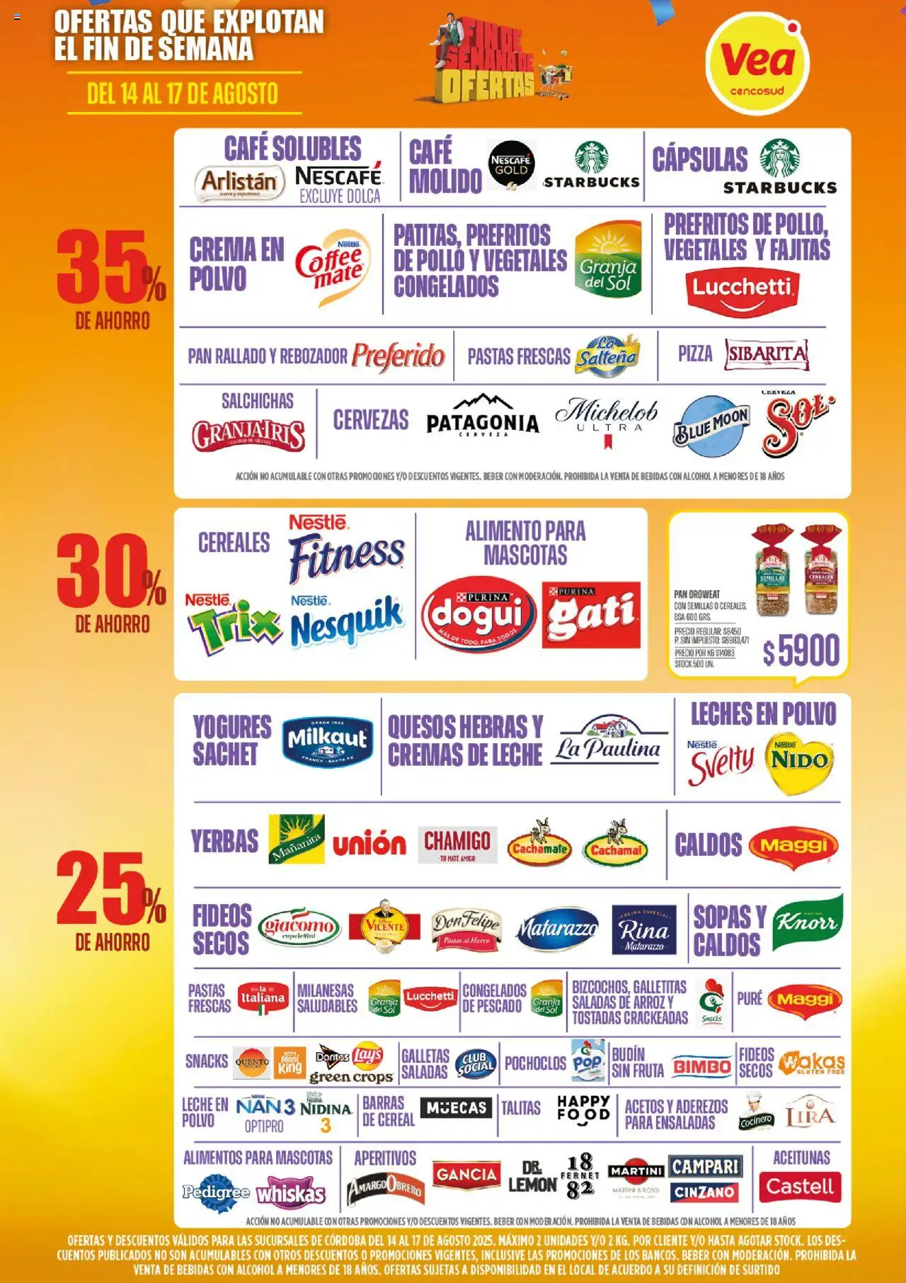 Vea - Ofertas | Córdoba │ válido desde el 14.08.2025 | Página: 4 | Productos: Leche, Fideos, Cereales, Crema