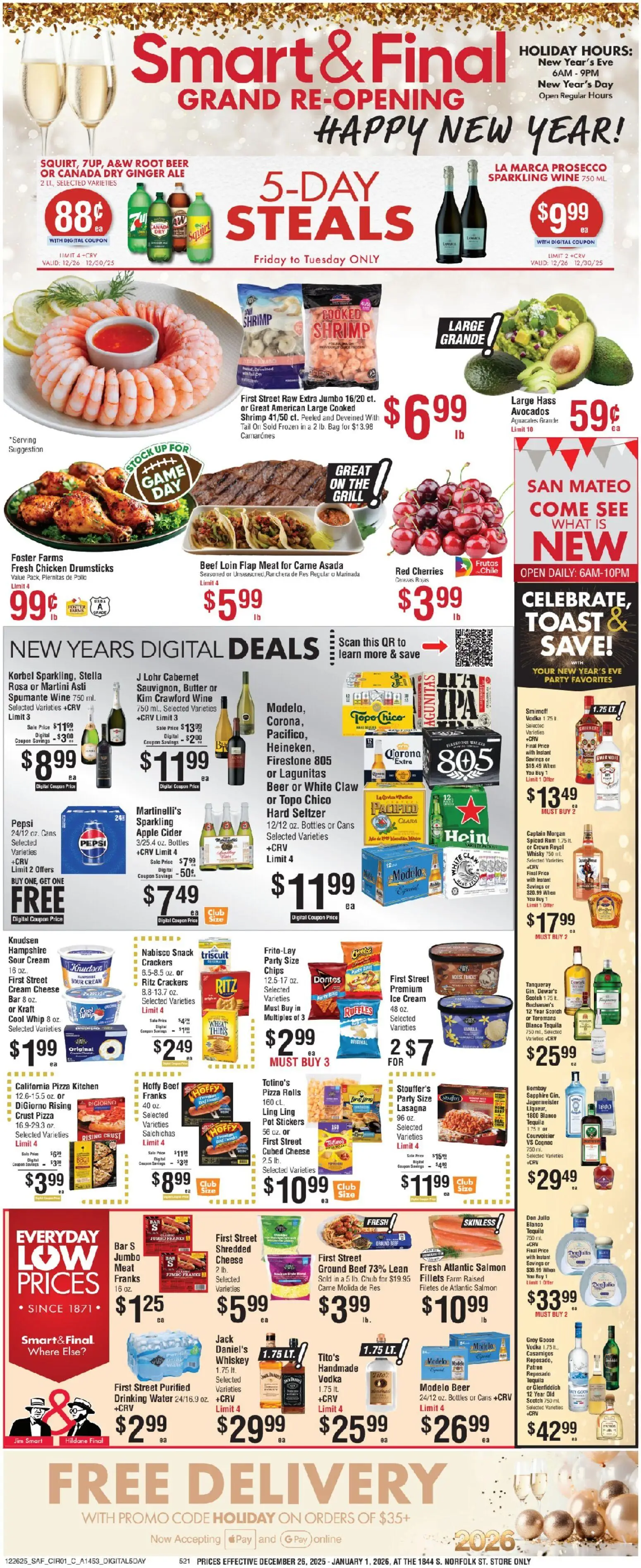 Smart & Final Weekly Ad - valid from 26.12.2025 | Page: 1 | Products: Cider, Wine, Cream, Water