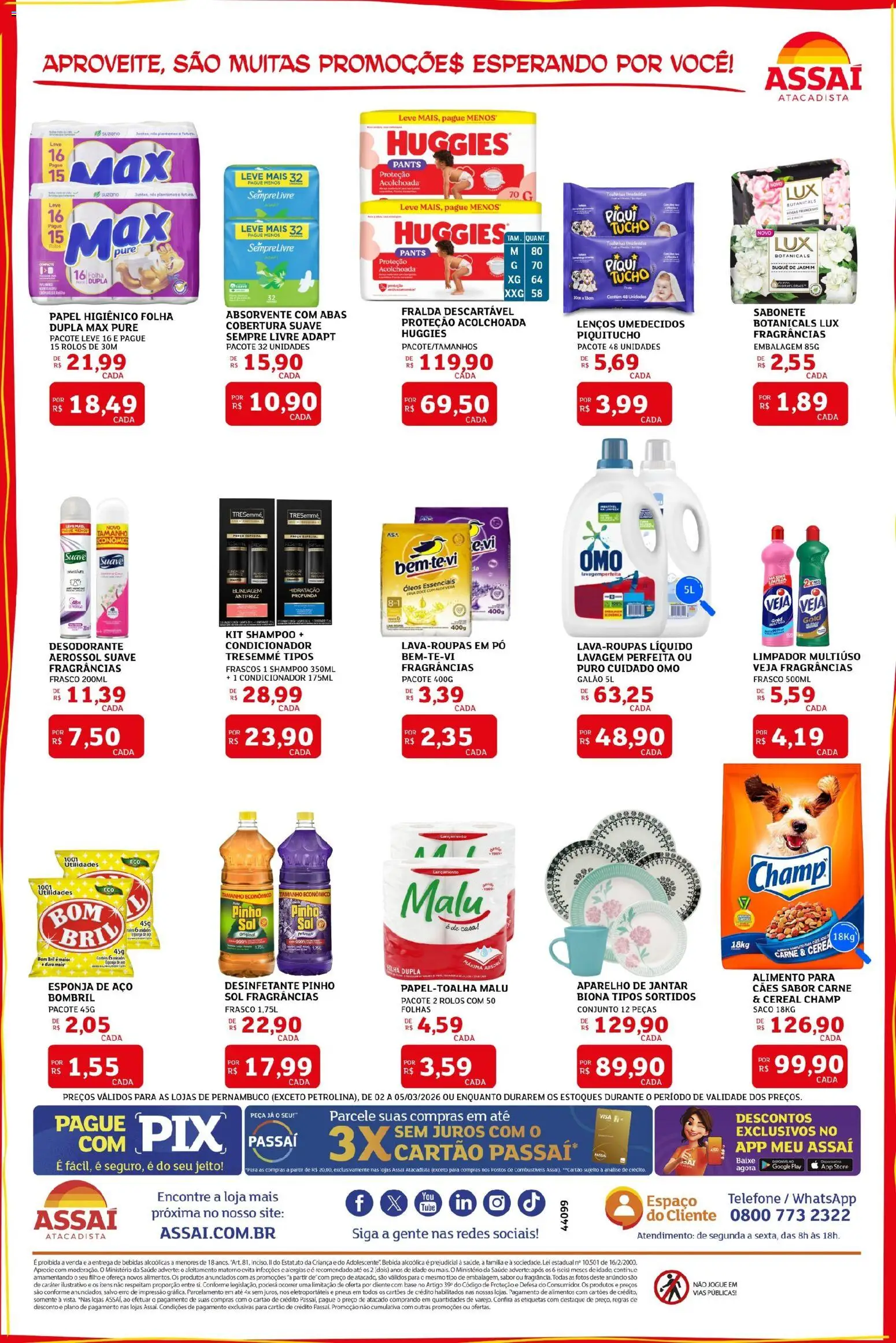 Assaí Atacadista Folheto - válido de 02.03.2026 | Página: 4 | Produtos: Esponja, Limpador multiuso, Desodorante, Papel higiênico