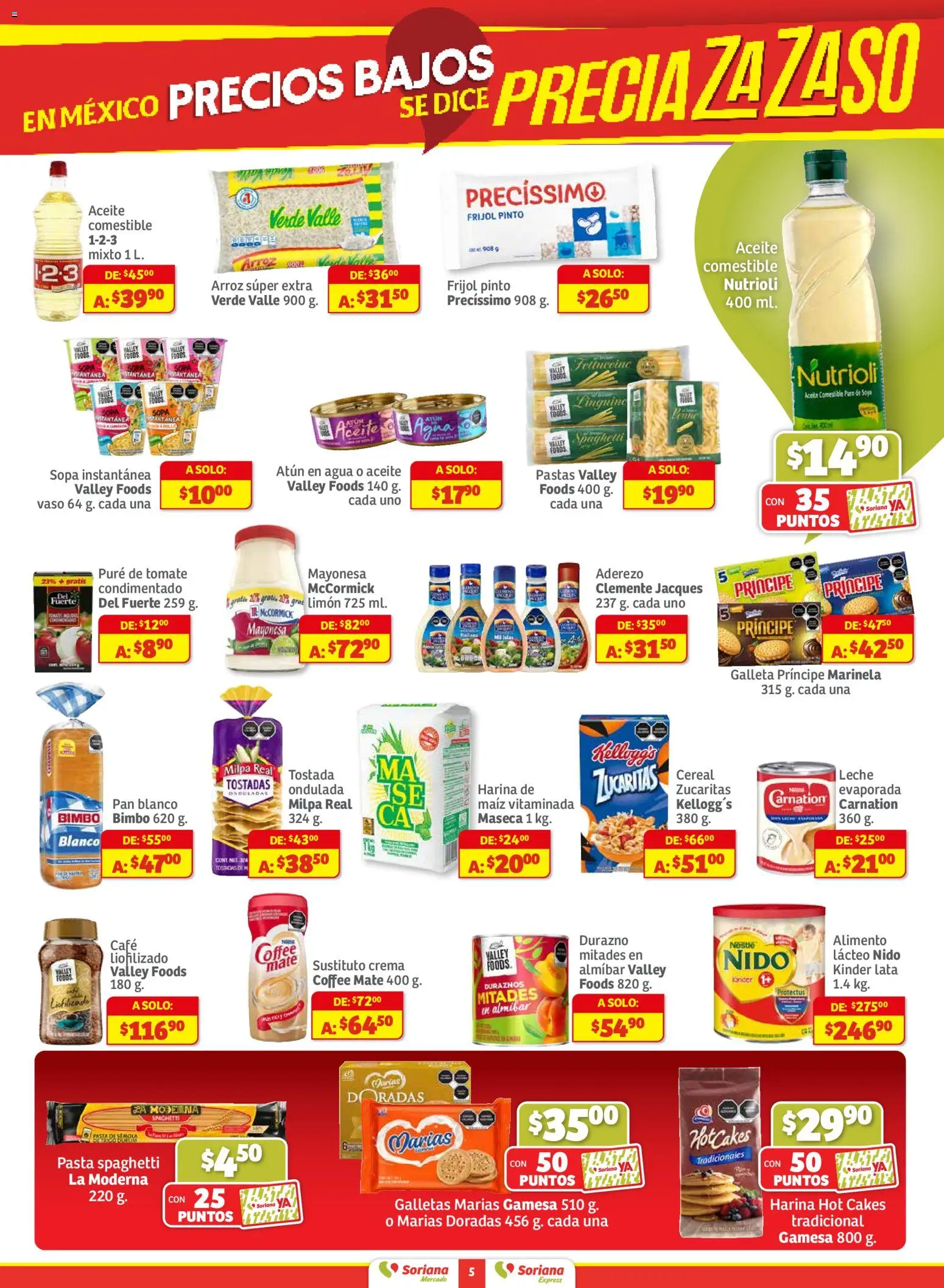 Nuevas ofertas de Soriana válidas en toda la República Mexicana desde el 18.11.2025. ¡Encuentra las mejores ofertas en Soriana - Pesito Valedor Mercado: Ags, Col, Gto, Jal, Mich! | Página: 5 | Productos: Mayonesa, Arroz, Pasta, Mate