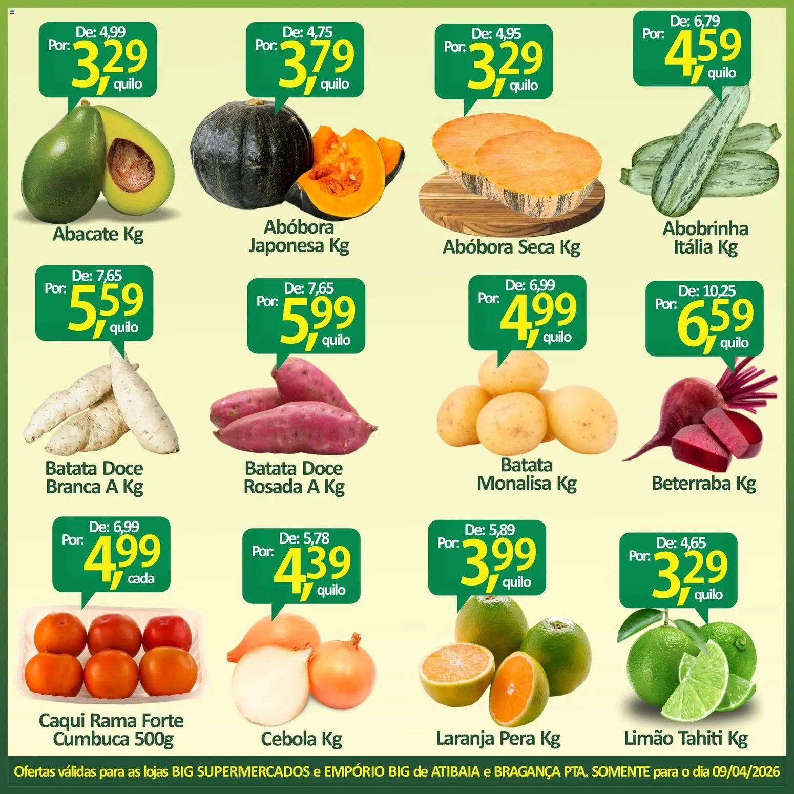 Big Supermercados Folheto - válido de 09.04.2026 | Página: 2 | Produtos: Caqui, Abobrinha, Beterraba, Batata