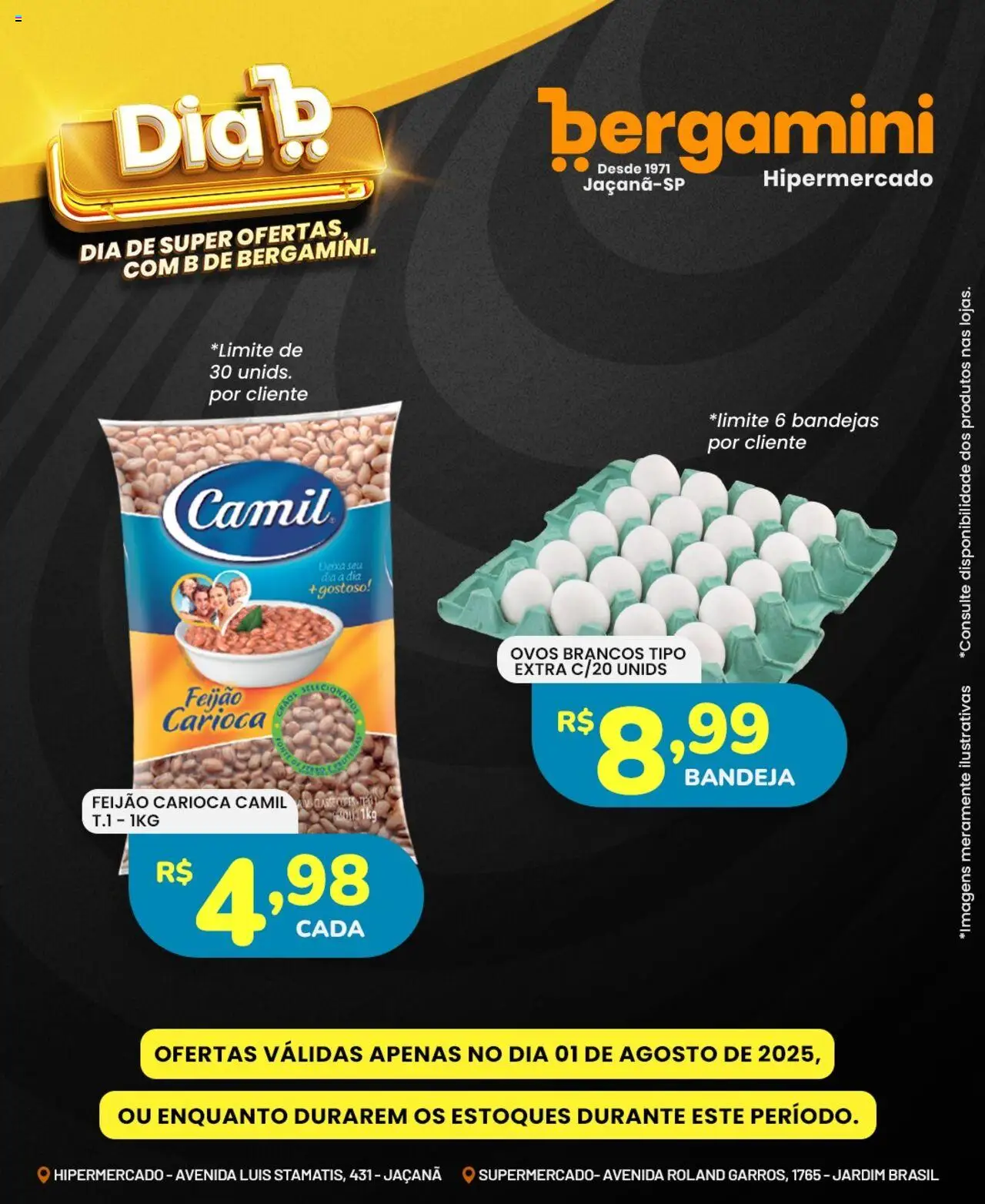 Supermercado Bergamini Folheto - válido de 01.08.2025 | Página: 2 | Produtos: Feijão, Ovos, Bandeja