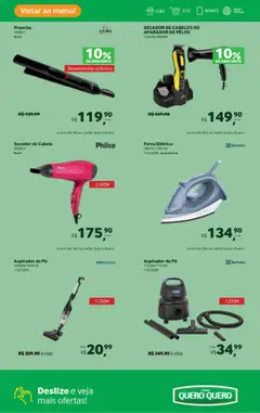 Lojas Quero-Quero - Ofertas atuais - Pré-Visualização do folheto da loja Lojas Quero-Quero, válido de 14.10.2025 | Página: 9 | Produtos: Secador, Aspirador de pó, Ferro, Aparador de pelos