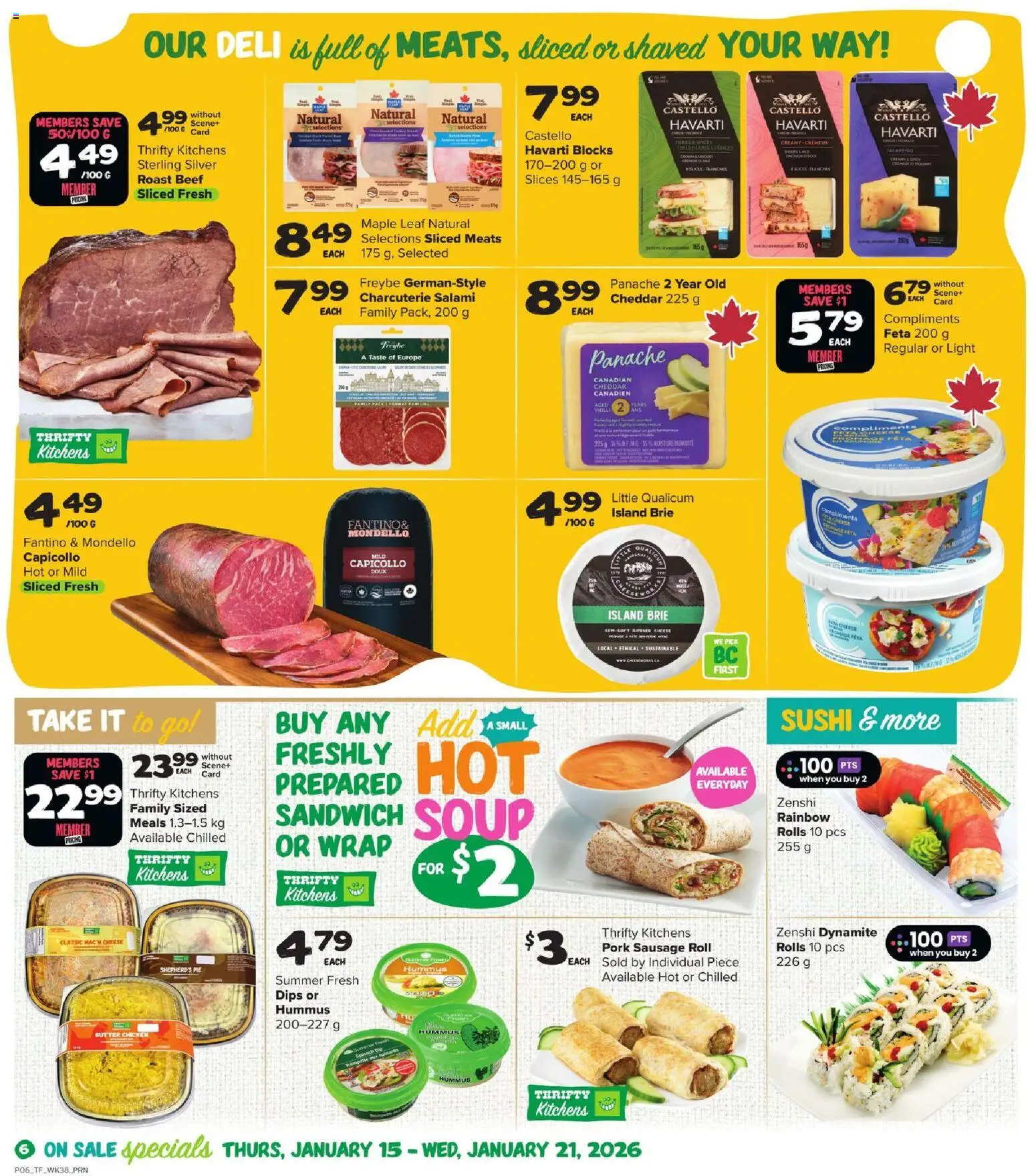 Thrifty Foods flyer valid from 15.01.2026 | Page: 7 | Products: Beef, Butter, Salami, Chicken