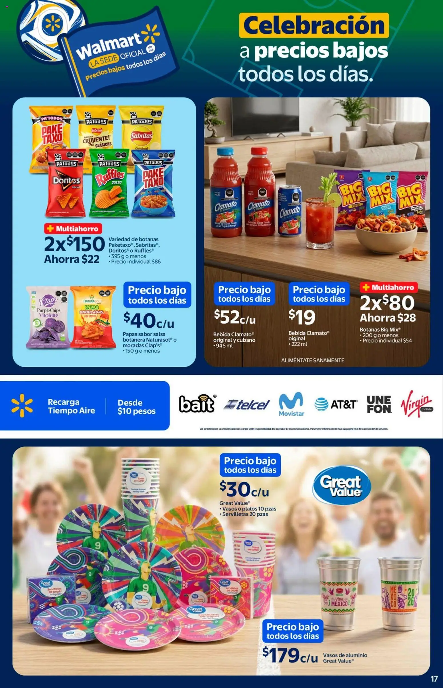 Nuevas ofertas de Walmart válidas en toda la República Mexicana desde el 23.04.2026. ¡Encuentra las mejores ofertas en Walmart folleto! | Página: 17 | Productos: Queso, Vasos, Servilletas