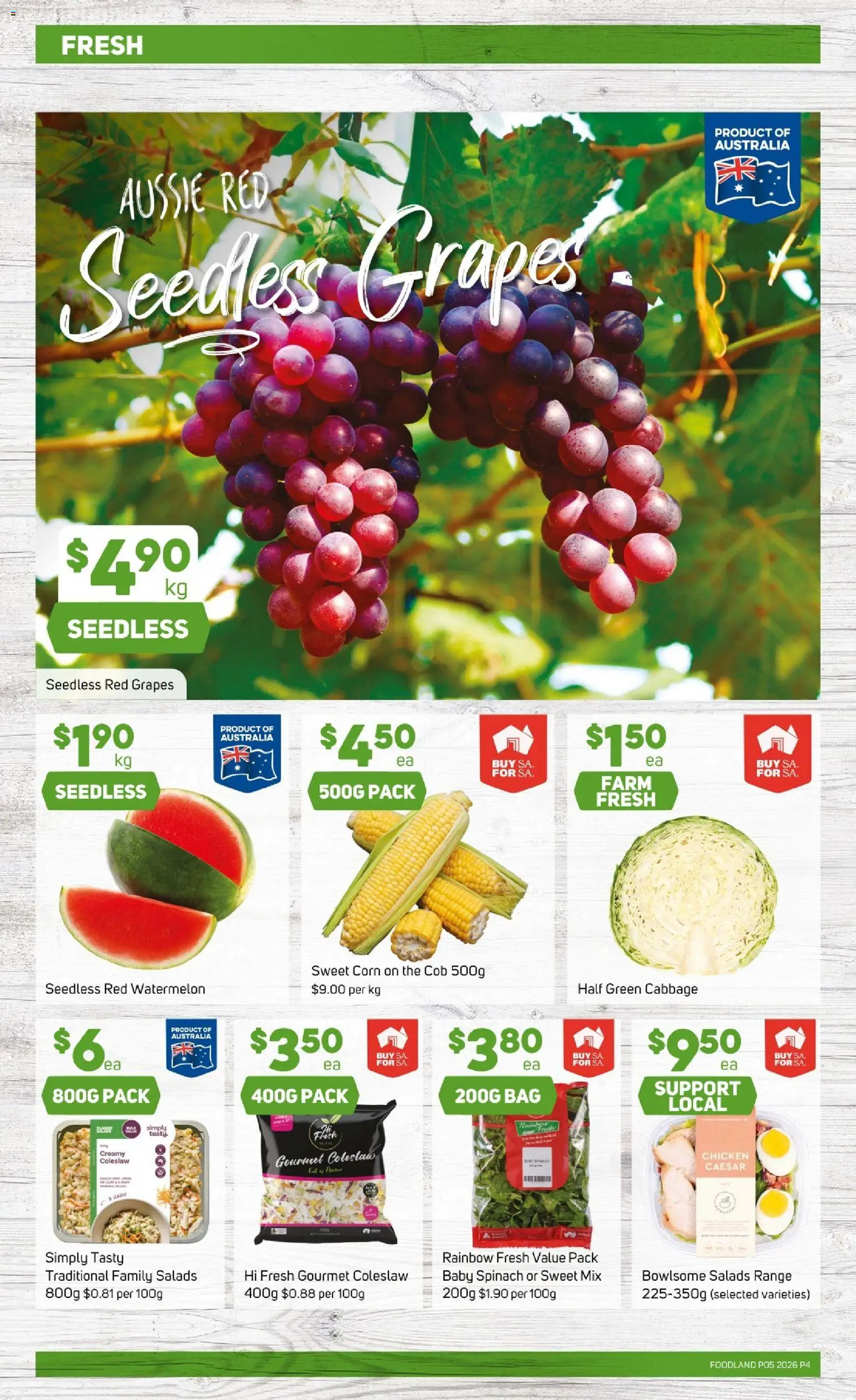 Foodland catalogue - valid from 28.01.2026 | Page: 4 | Products: Chicken, Cabbage, Watermelon, Grapes