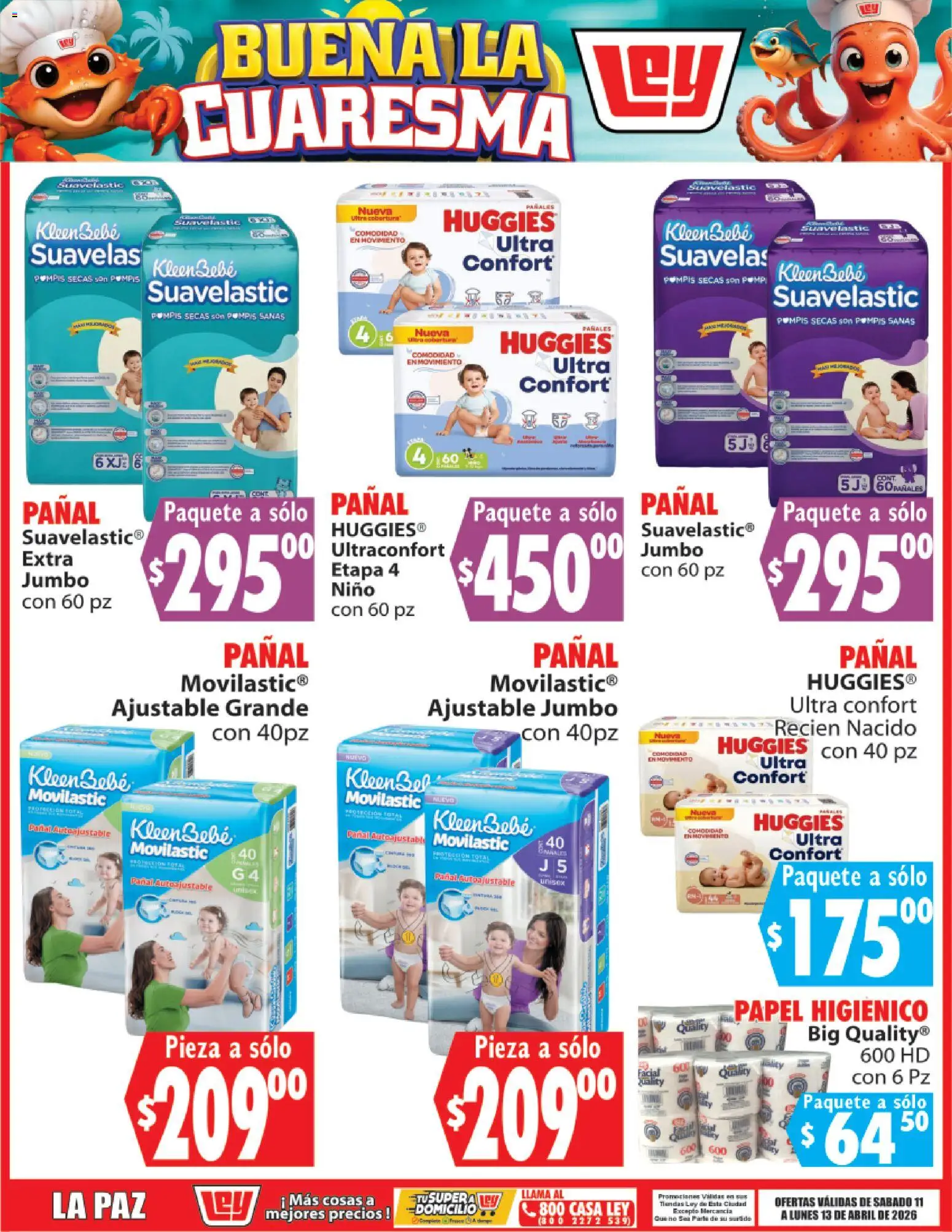 Nuevas ofertas de Casa Ley válidas en toda la República Mexicana desde el 11.04.2026. ¡Encuentra las mejores ofertas en Casa Ley folleto Buena la Cuaresma La Paz! | Página: 11 | Productos: Papel higiénico