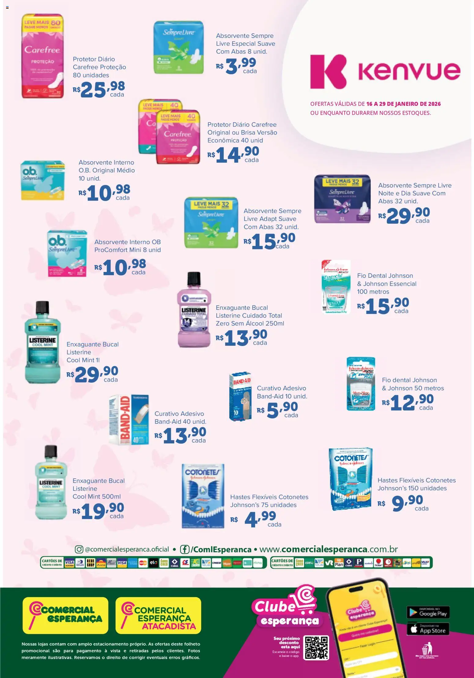 Comercial Esperança Folheto - válido de 16.01.2026 | Página: 2 | Produtos: Enxaguante bucal, Absorvente interno, Sempre Livre, Absorvente