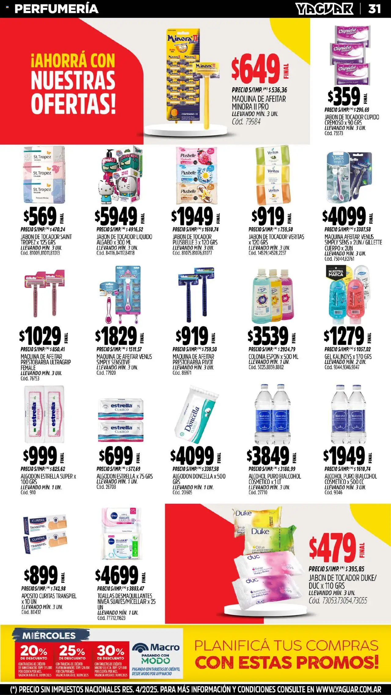 Yaguar - Salta │ válido desde el 15.09.2025 | Página: 30 | Productos: Banco, Toallas, Aceite, Lima