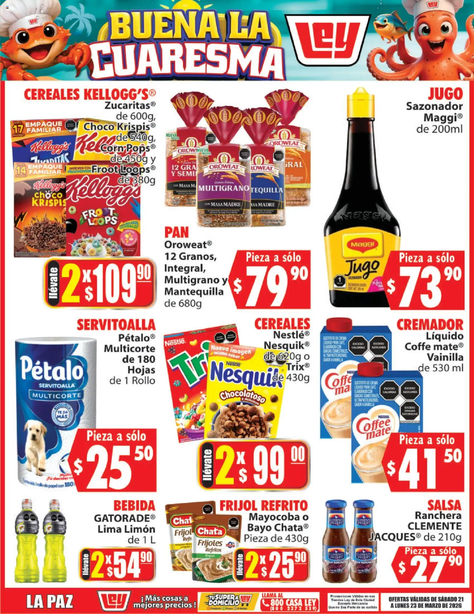 Nuevas ofertas de Casa Ley válidas en toda la República Mexicana desde el 21.03.2026. ¡Encuentra las mejores ofertas en Casa Ley folleto Buena la Cuaresma! | Página: 4 | Productos: Limón, Mantequilla, Café, Jugo