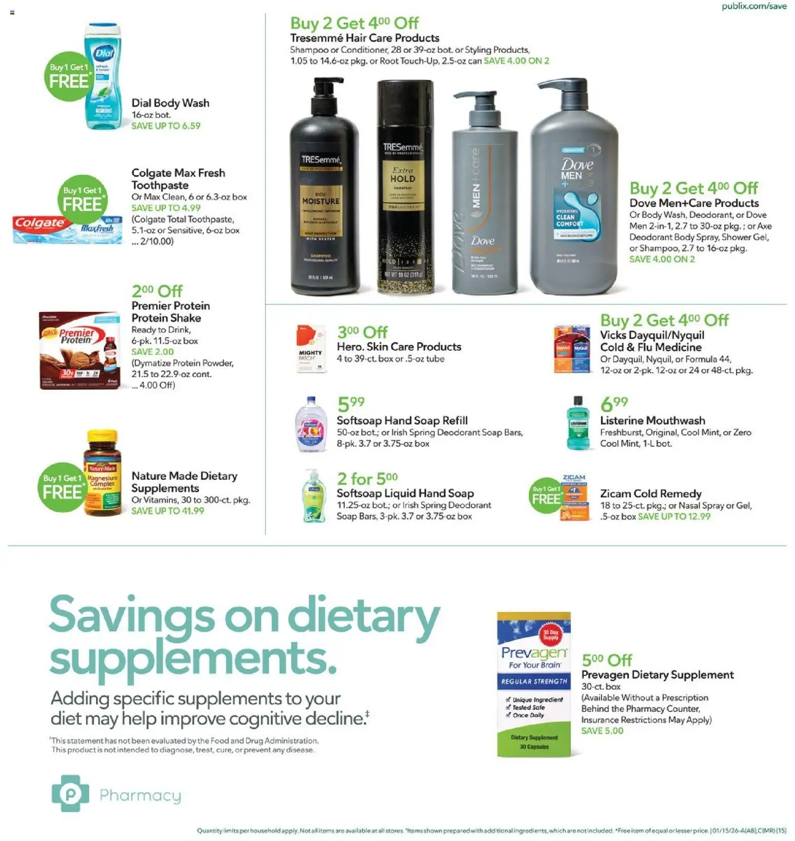 Publix Weekly Ad - valid from 14.01.2026 | Page: 15 | Products: Magnesium, Axe, Shower, Body Wash
