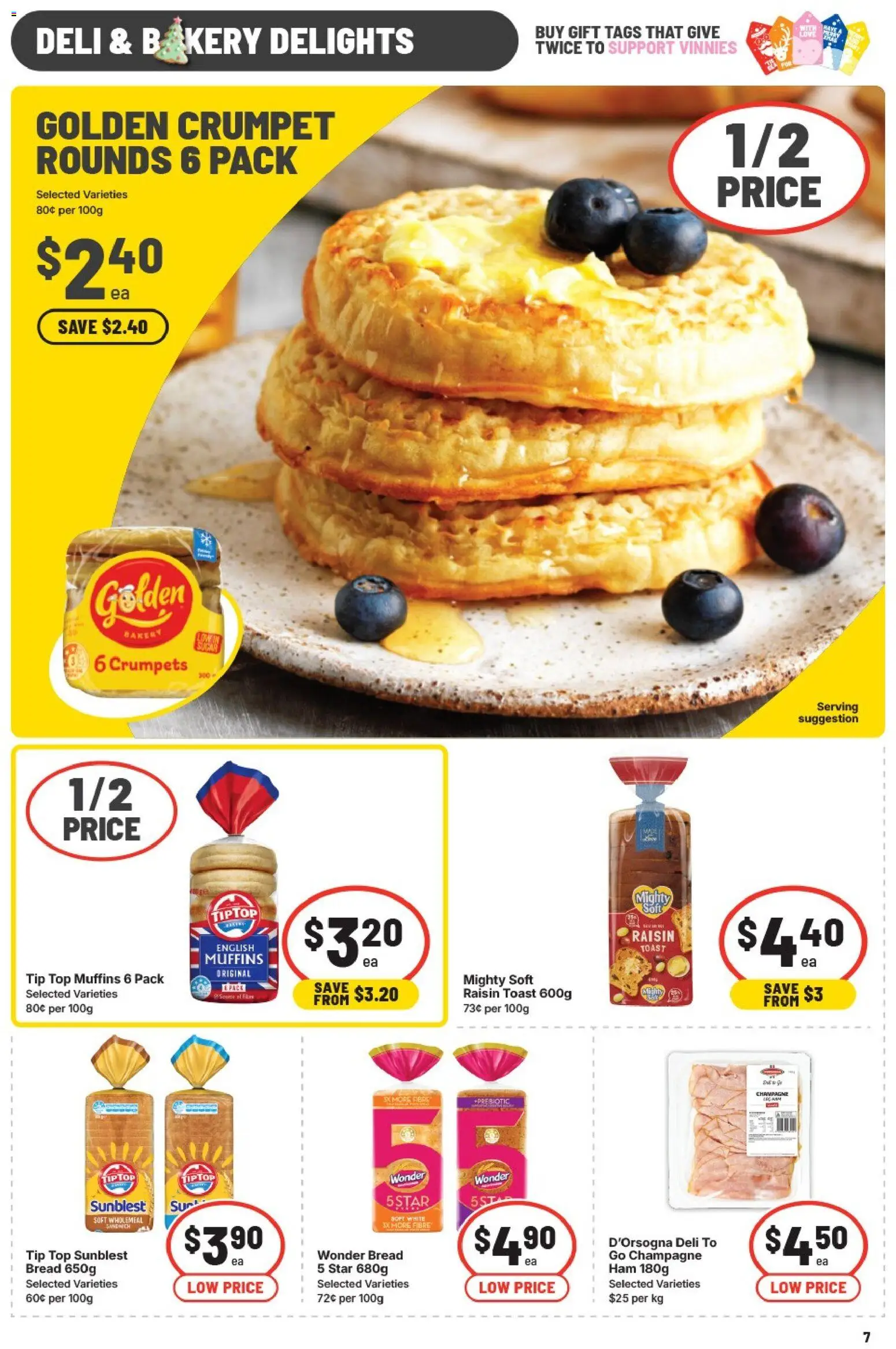 IGA catalogue - valid from 19.11.2025 | Page: 8 | Products: Crumpets, Bread, Ham, Bakery