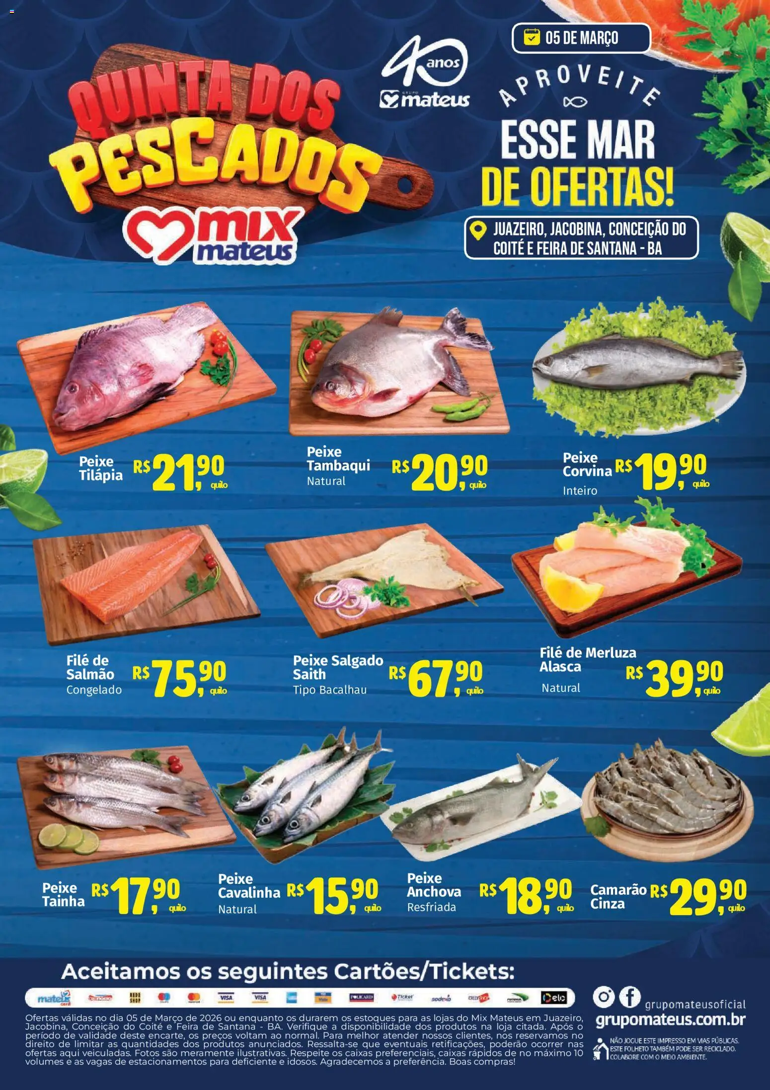 Mateus Folheto - válido de 05.03.2026 | Página: 1 | Produtos: Salmão, Bacalhau, Tilápia, Anchova