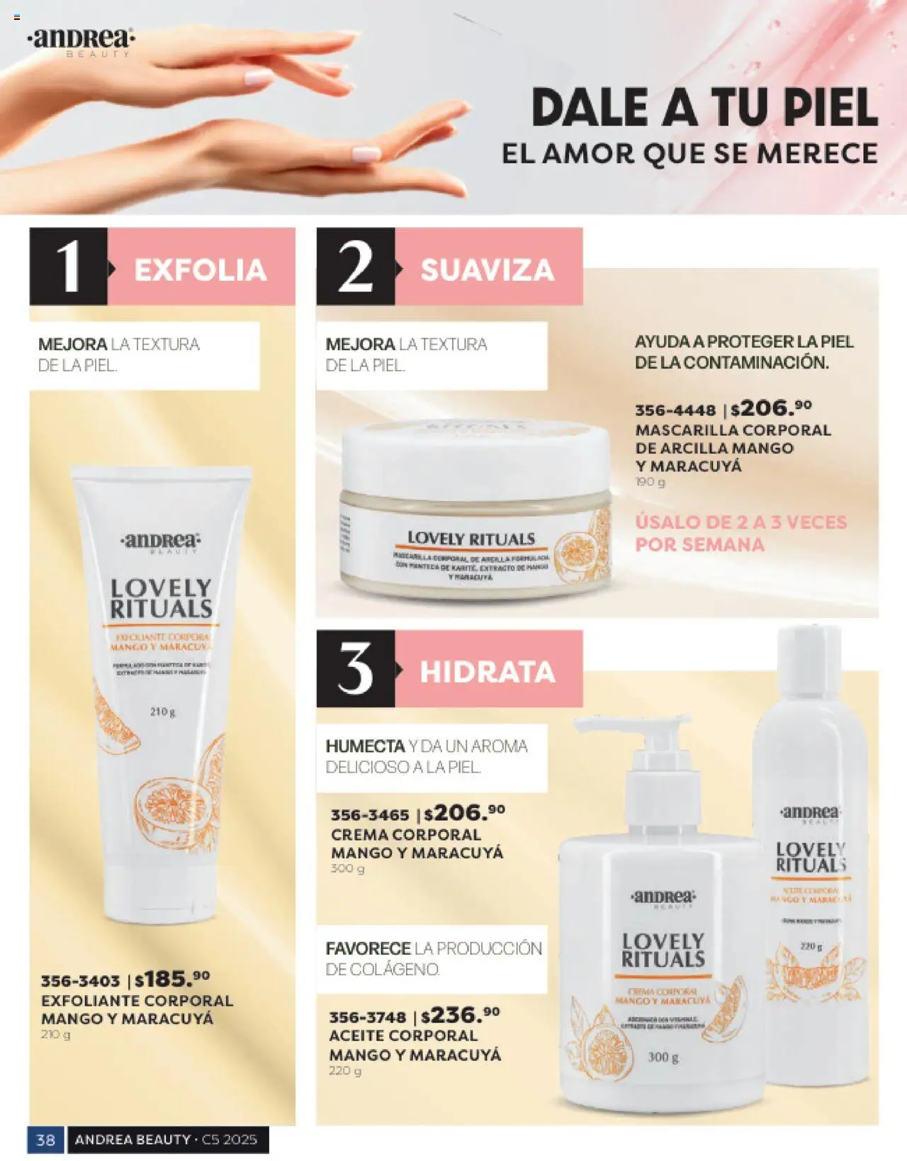 Nuevas ofertas de Andrea válidas en toda la República Mexicana desde el 24.08.2025. ¡Encuentra las mejores ofertas en Andrea - Catálogo Beauty Campaña 5! | Página: 38 | Productos: Crema, Exfoliante corporal, Mascarilla, Crema corporal