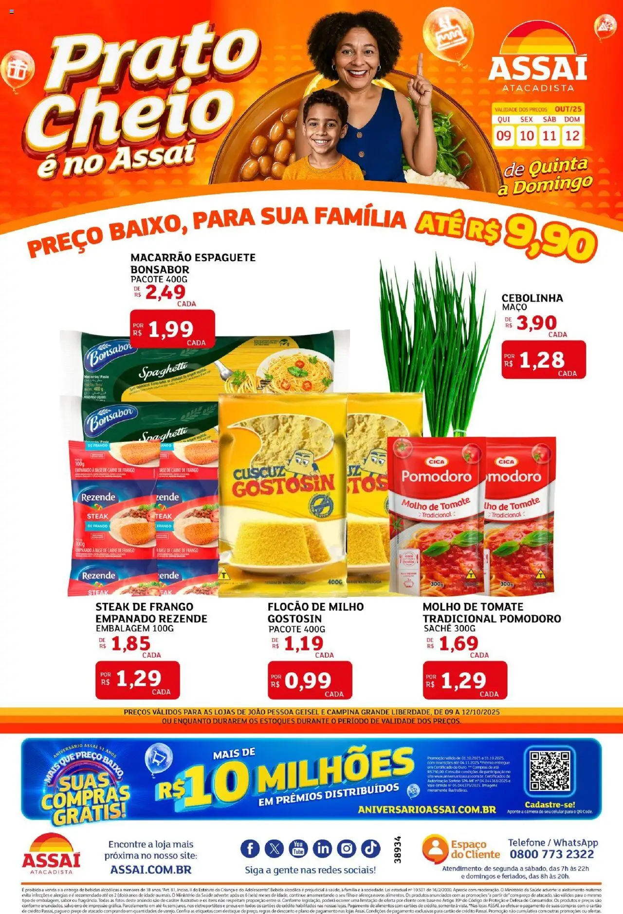 Assaí Atacadista Folheto - válido de 09.10.2025 | Página: 1 | Produtos: Carne de frango, Baixo, Bebida, Telefone