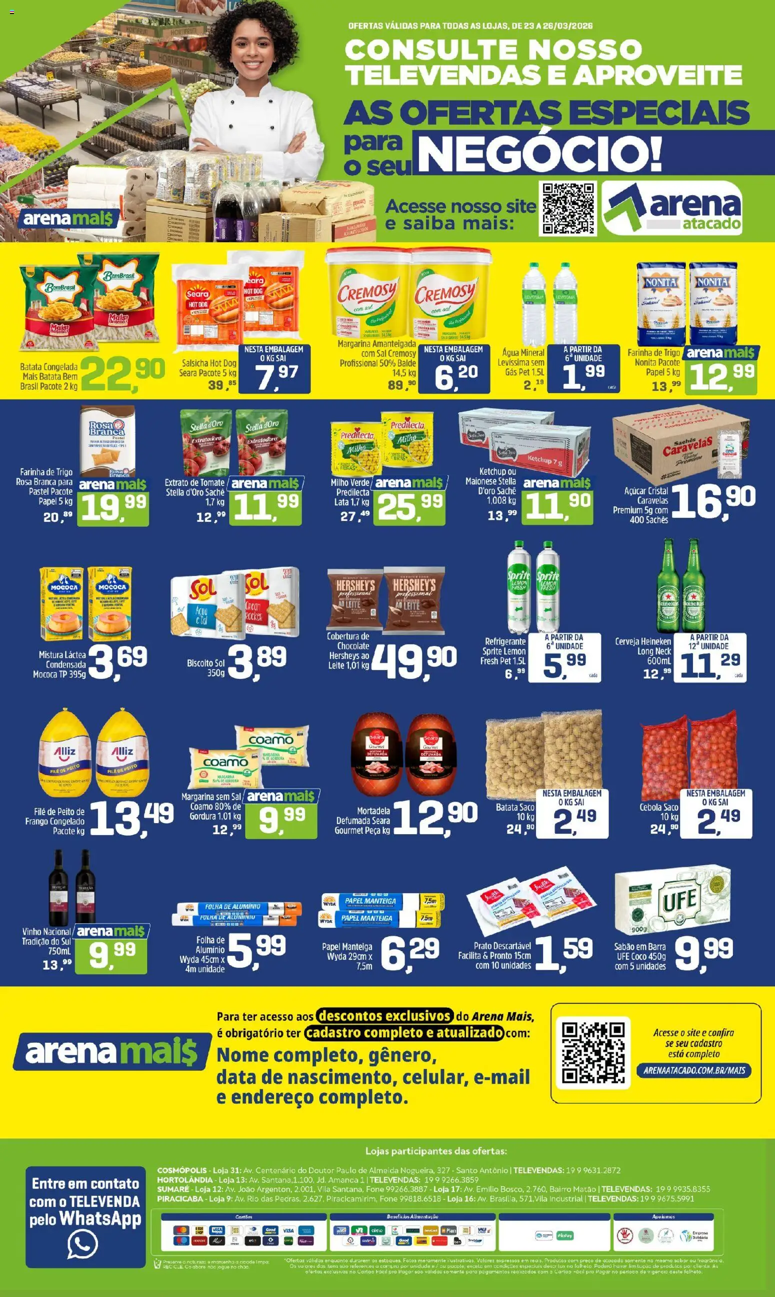 Arena Atacado Folheto - válido de 23.03.2026 | Página: 1 | Produtos: Sabão, Milho verde, Batata, Margarina