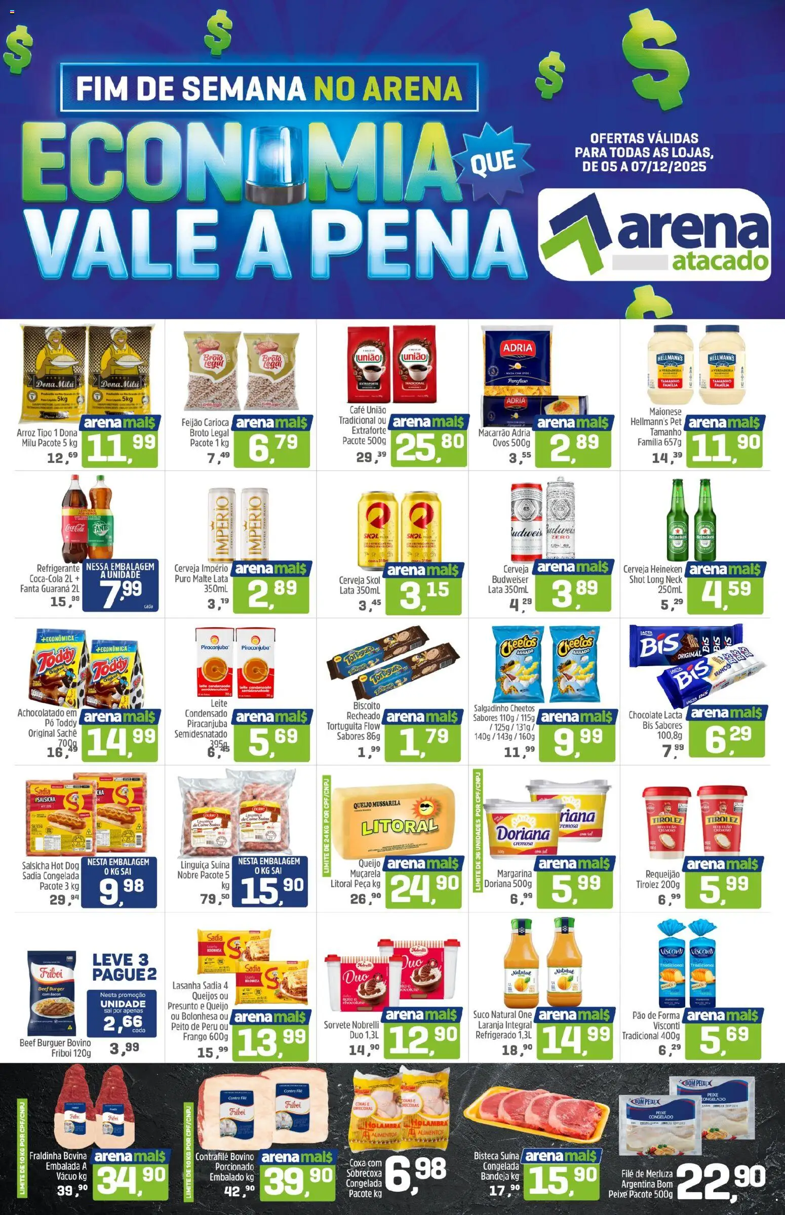 Arena Atacado Folheto - válido de 05.12.2025 | Página: 1 | Produtos: Peito de peru, Sorvete, Frango, Margarina