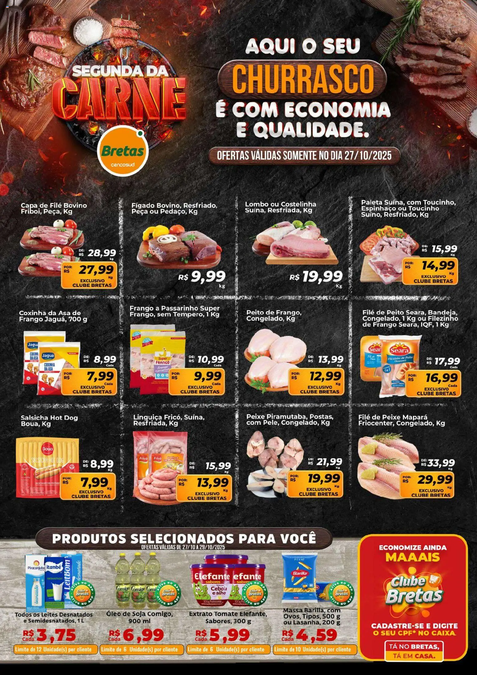 Bretas Folheto - válido de 27.10.2025 | Página: 1 | Produtos: Cebola, Peixe, Soja, Peito de frango