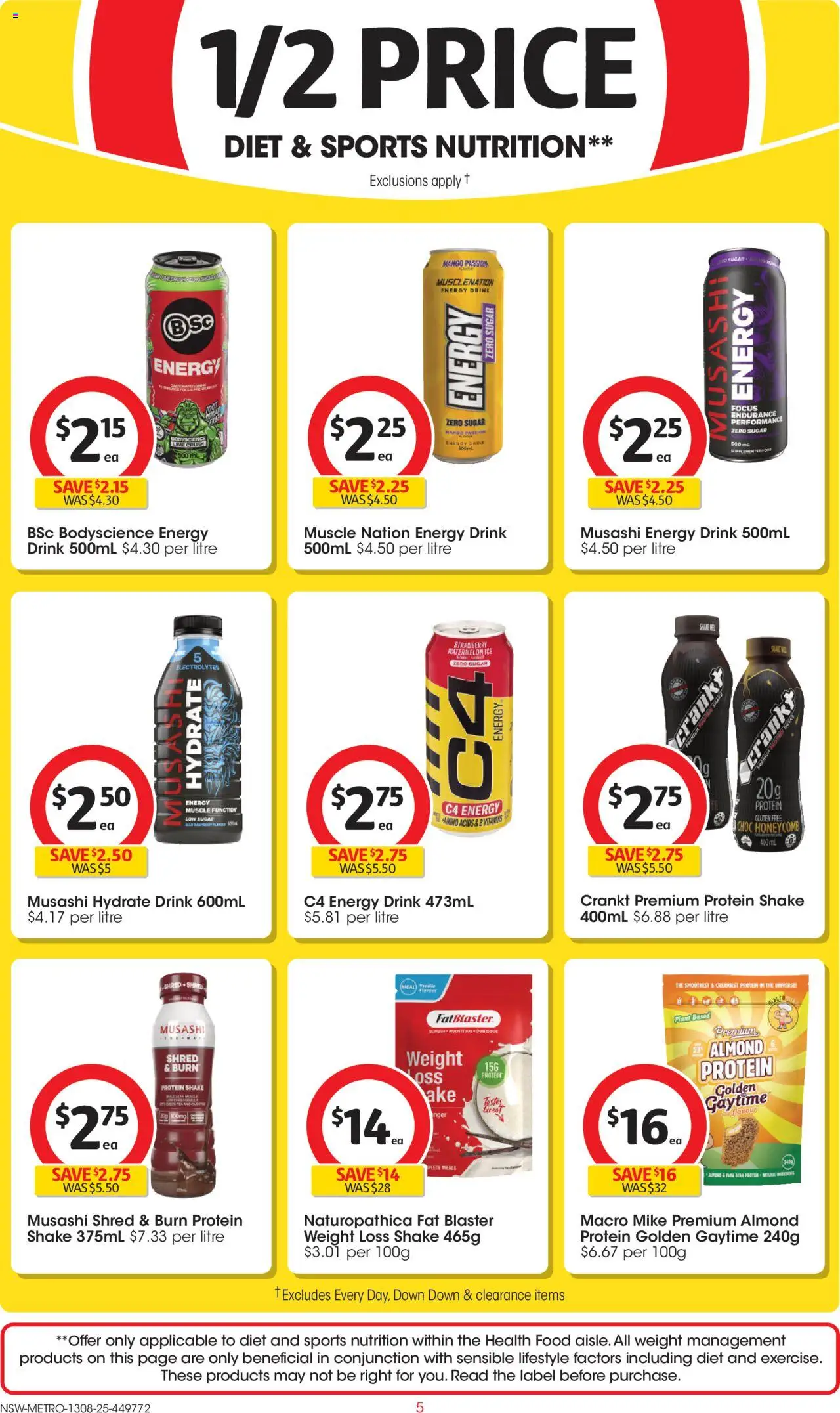 Coles catalogue - valid from 13.08.2025 | Page: 5 | Products: Energy drink, Sugar, Watermelon, Weight