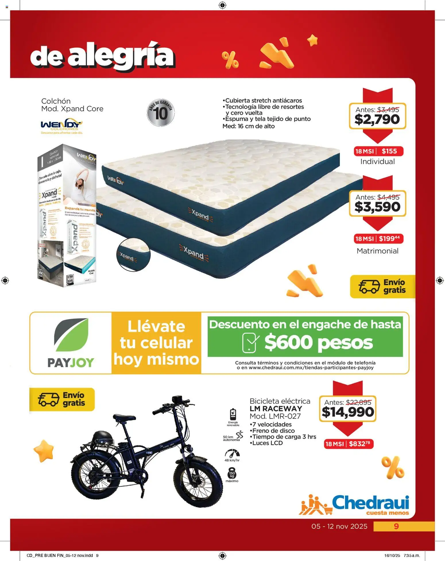 Nuevas ofertas de Chedraui válidas en toda la República Mexicana desde el 05.11.2025. ¡Encuentra las mejores ofertas en Chedraui Buen Fin! | Página: 9 | Productos: Disco, Colchón
