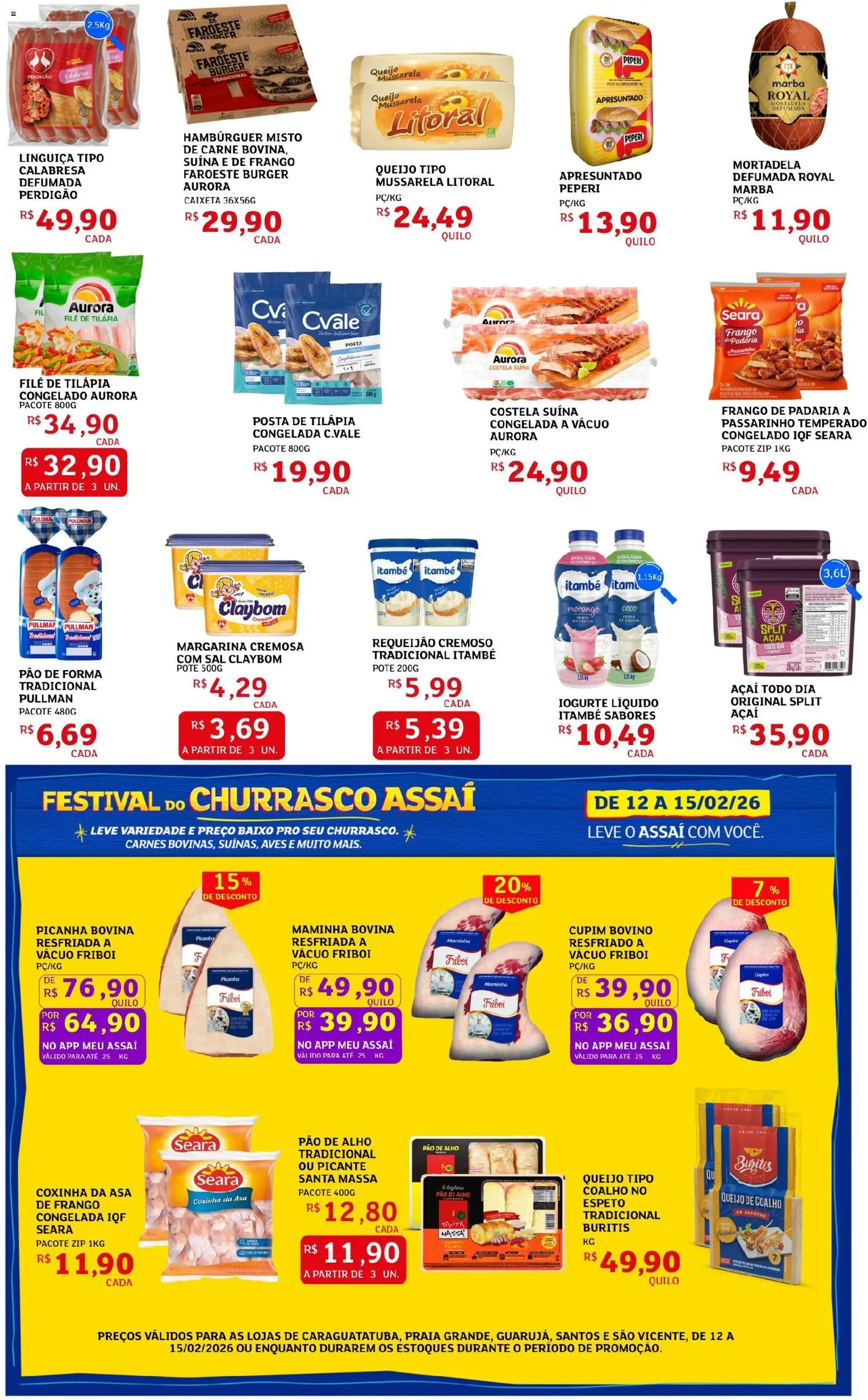 Assaí Atacadista Folheto - válido de 12.02.2026 | Página: 3 | Produtos: Pao de alho, Maminha, Baixo, Margarina