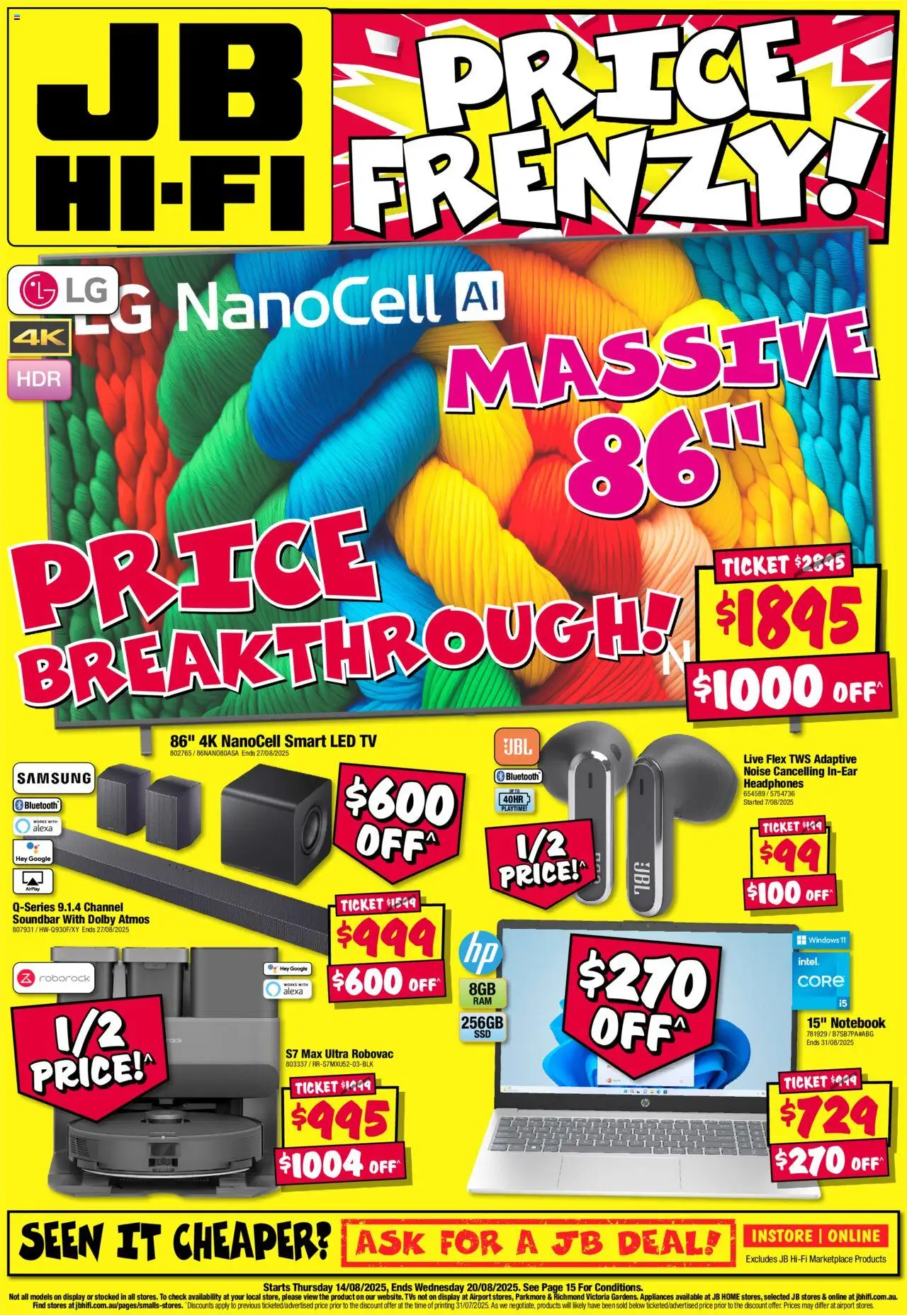 JB Hi-Fi catalogue - valid from 14.08.2025 | Page: 1 | Products: Notebook, Tv, Headphones