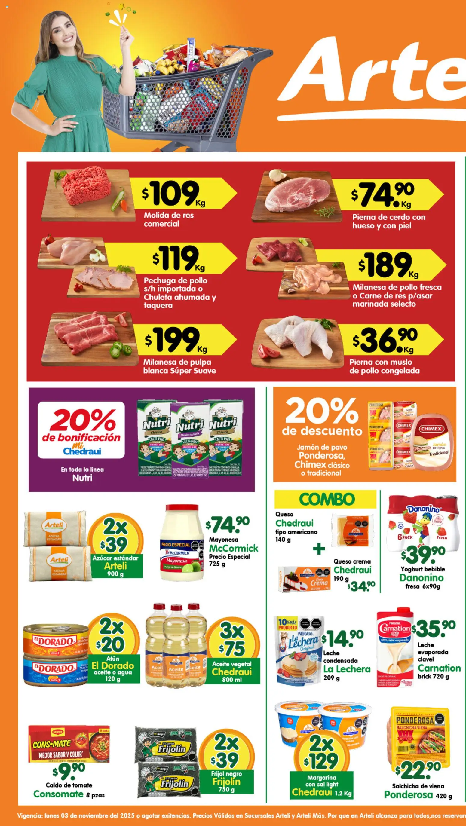 Nuevas ofertas de Arteli válidas en toda la República Mexicana desde el 03.11.2025. ¡Encuentra las mejores ofertas en Arteli folleto Valles! | Página: 1 | Productos: Milanesa, Tomate, Queso, Res
