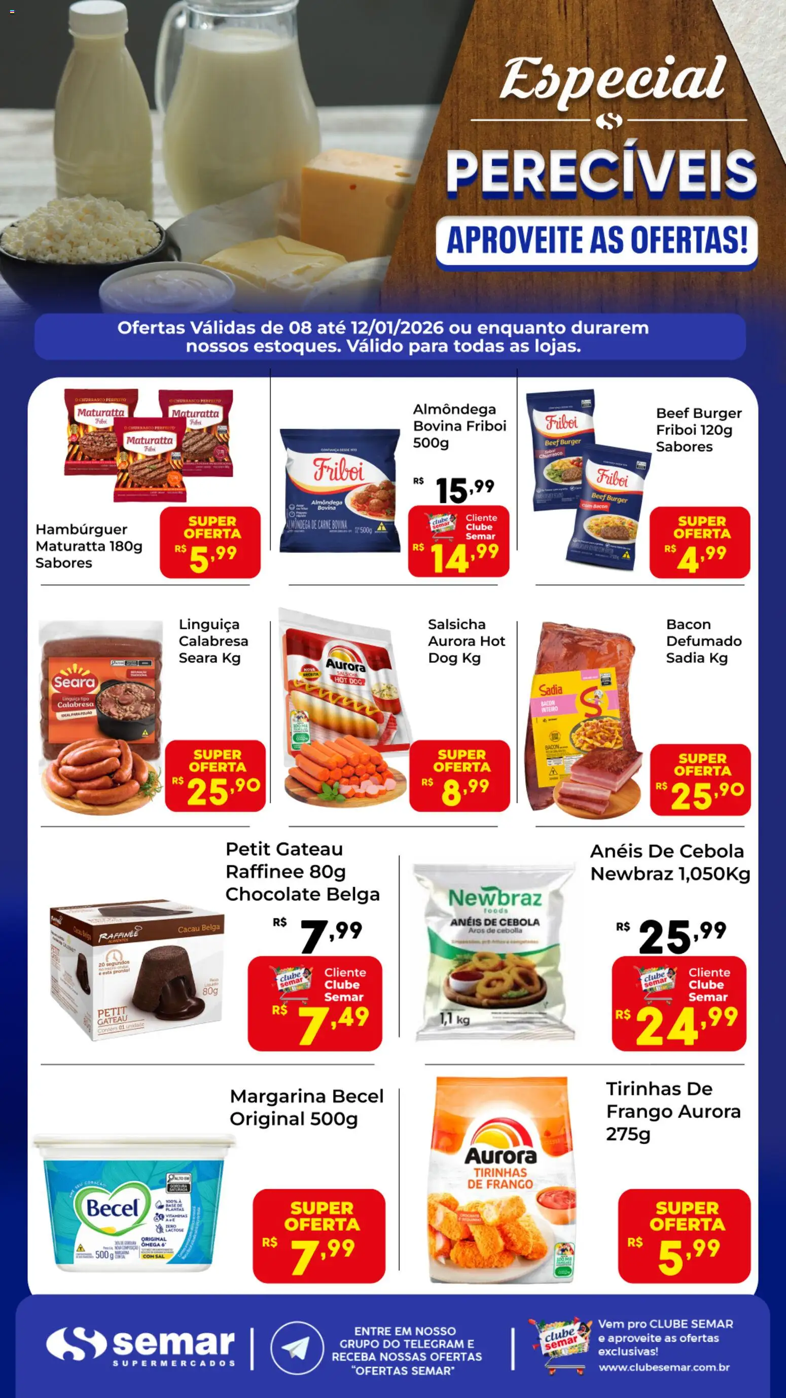 Semar Supermercado Folheto - válido de 08.01.2026 | Página: 1 | Produtos: Cebola, Salsicha, Linguiça, Chocolate
