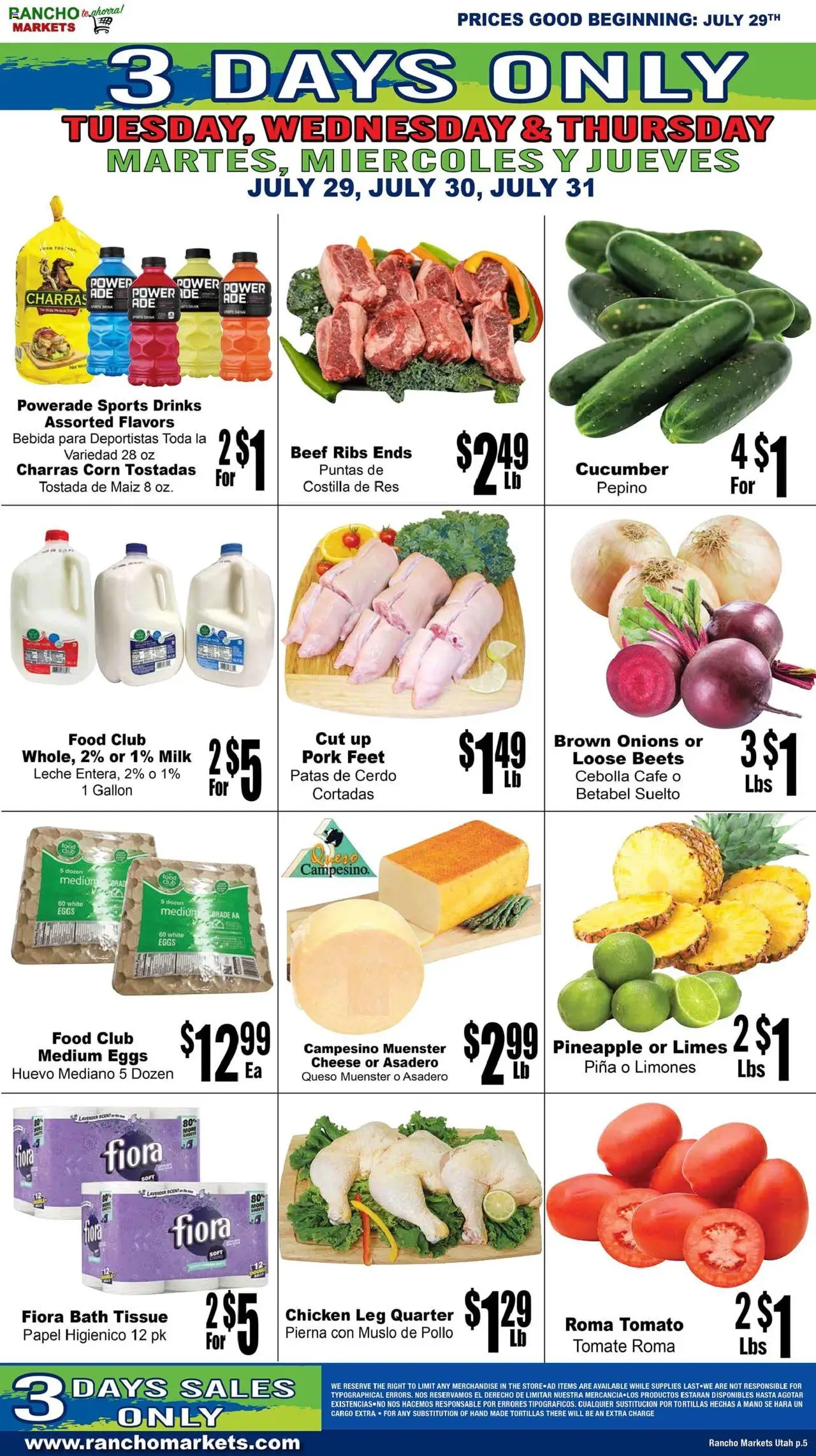 Rancho Markets Weekly Ad - valid from 29.07.2025 | Page: 5 | Products: Corn, Eggs, Pork, Beef