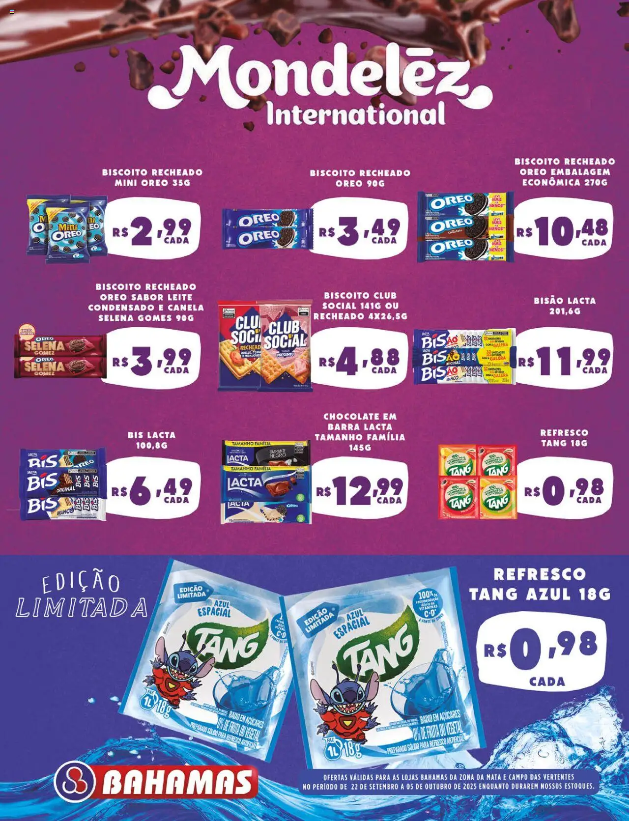 Bahamas Supermercados Folheto - válido de 22.09.2025 | Página: 4 | Produtos: Refresco, Chocolate, Baixo, Biscoito recheado