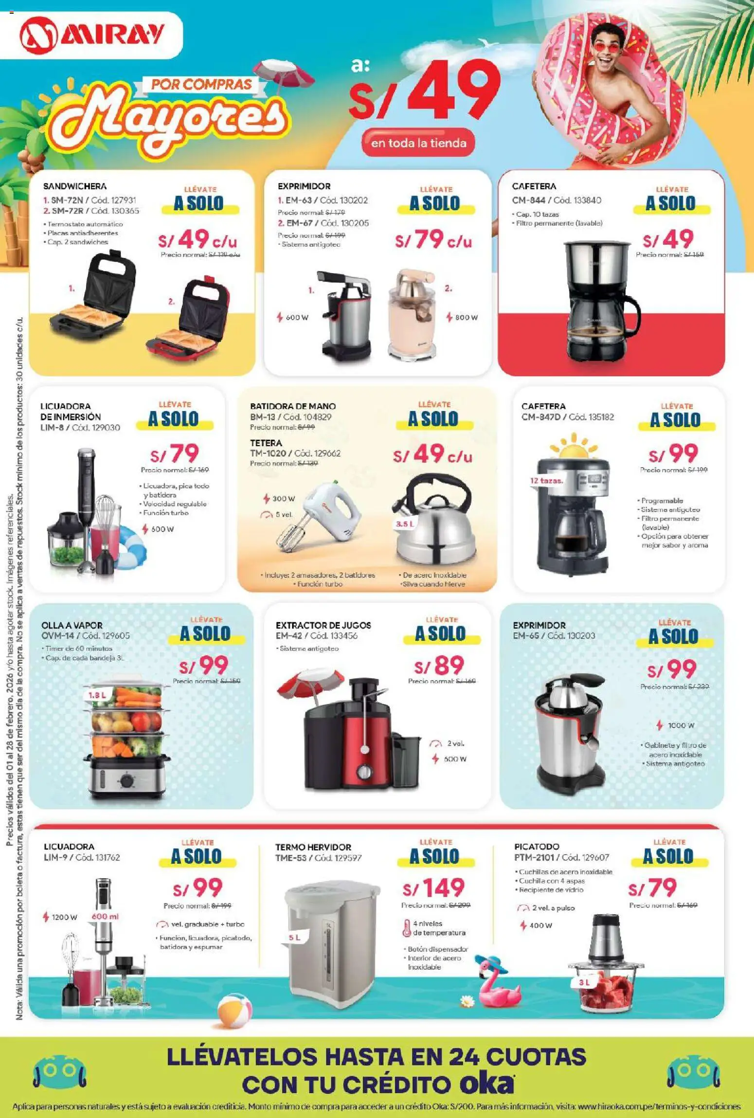 Catálogo Hiraoka válido desde 01.02.2026 | Página: 5 | Productos: Cafetera, Hervidor, Sandwichera, Licuadora