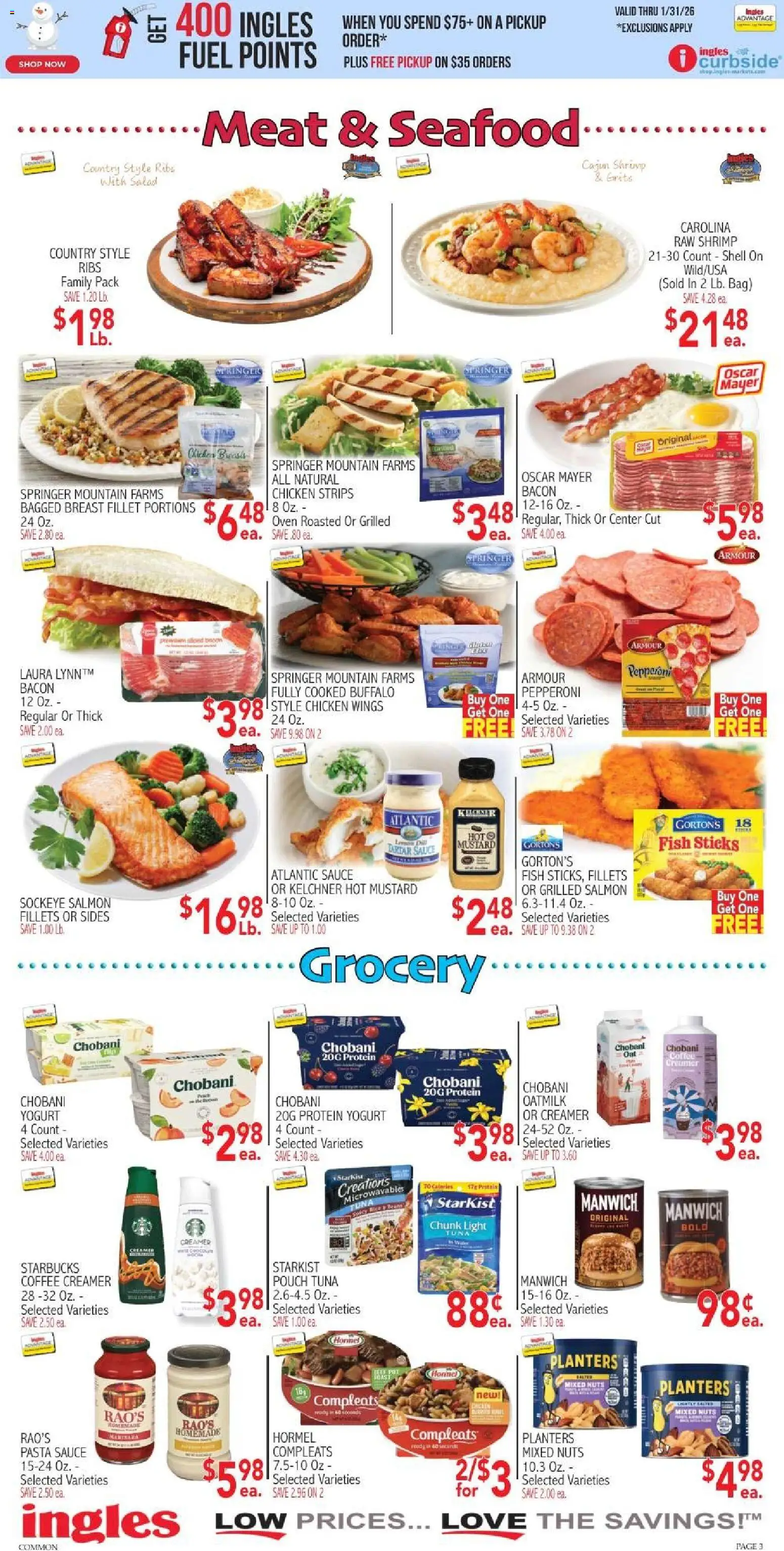 Ingles Weekly Ad - valid from 07.01.2026 | Page: 3 | Products: Fish, Nuts, Salad, Bag