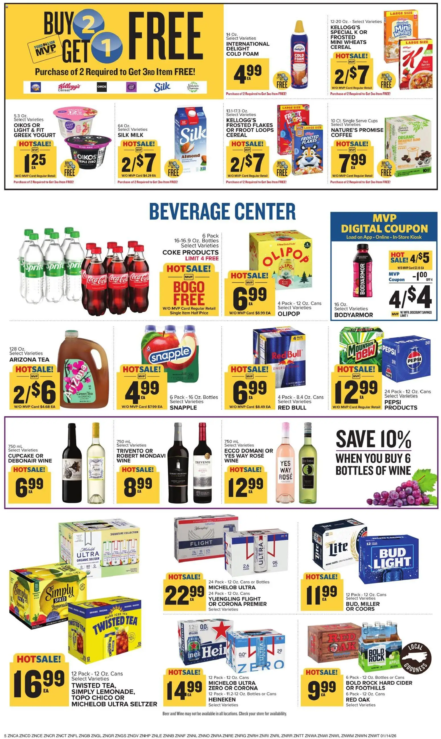 Food Lion Weekly Ad - valid from 14.01.2026 | Page: 9 | Products: Cider, Coffee, Wine, Beer