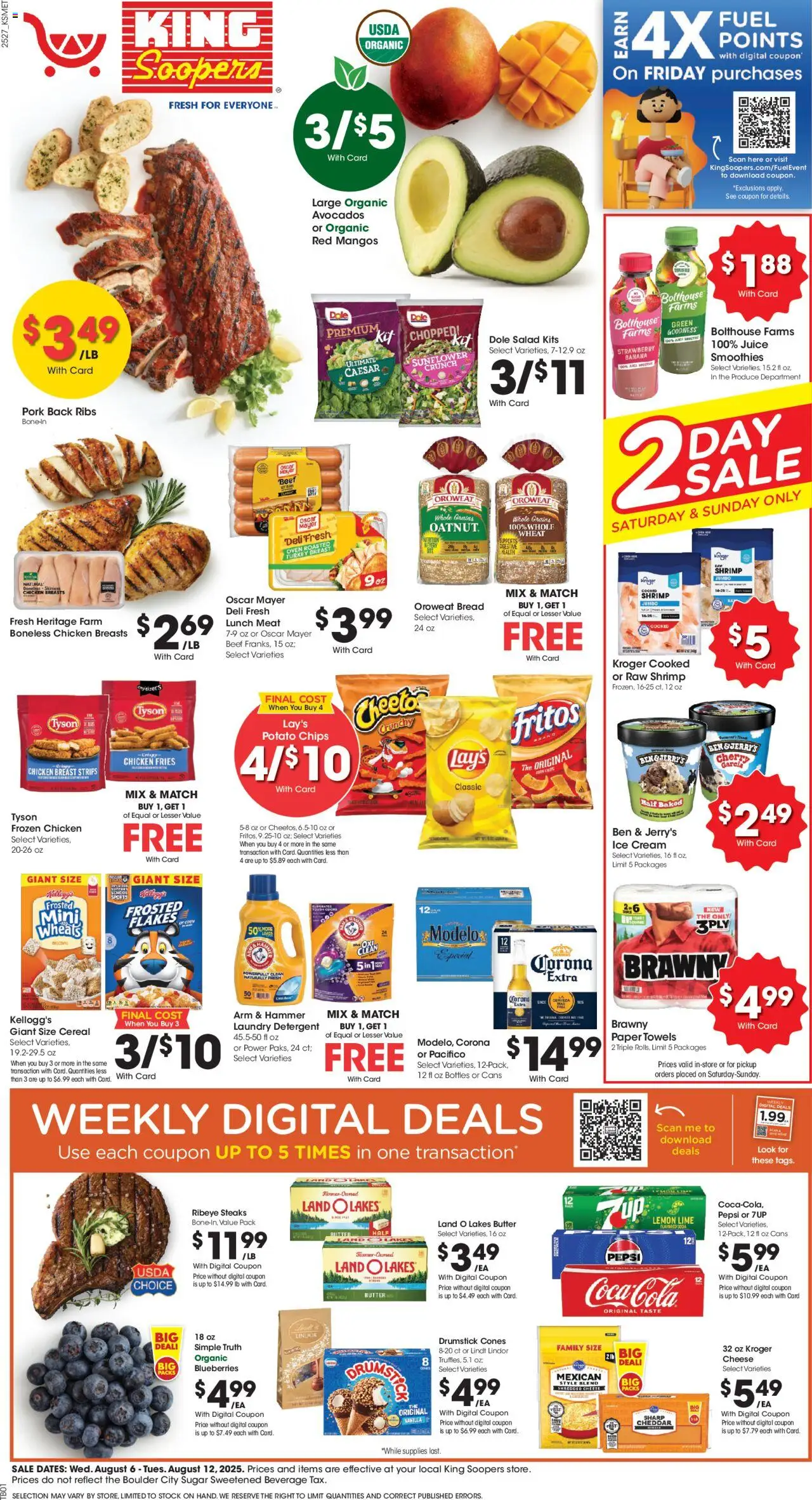 King Soopers Weekly Ad - valid from 06.08.2025 | Page: 1 | Products: Ice cream, Salad, Sugar, Lime