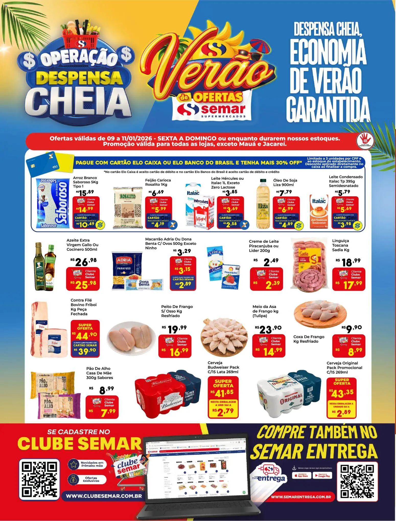 Semar Supermercado Folheto - válido de 09.01.2026 | Página: 1 | Produtos: Feijão, Óleo, Creme, Azeite