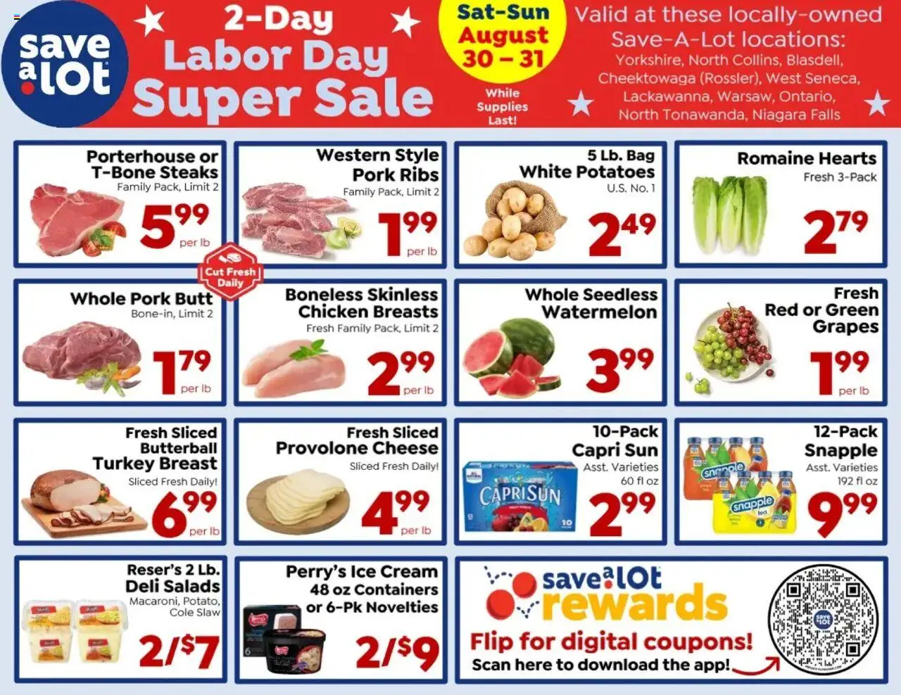 Save a Lot Ad - valid from 25.08.2025 | Page: 1 | Products: Romaine, Ice cream, Potatoes, Watermelon